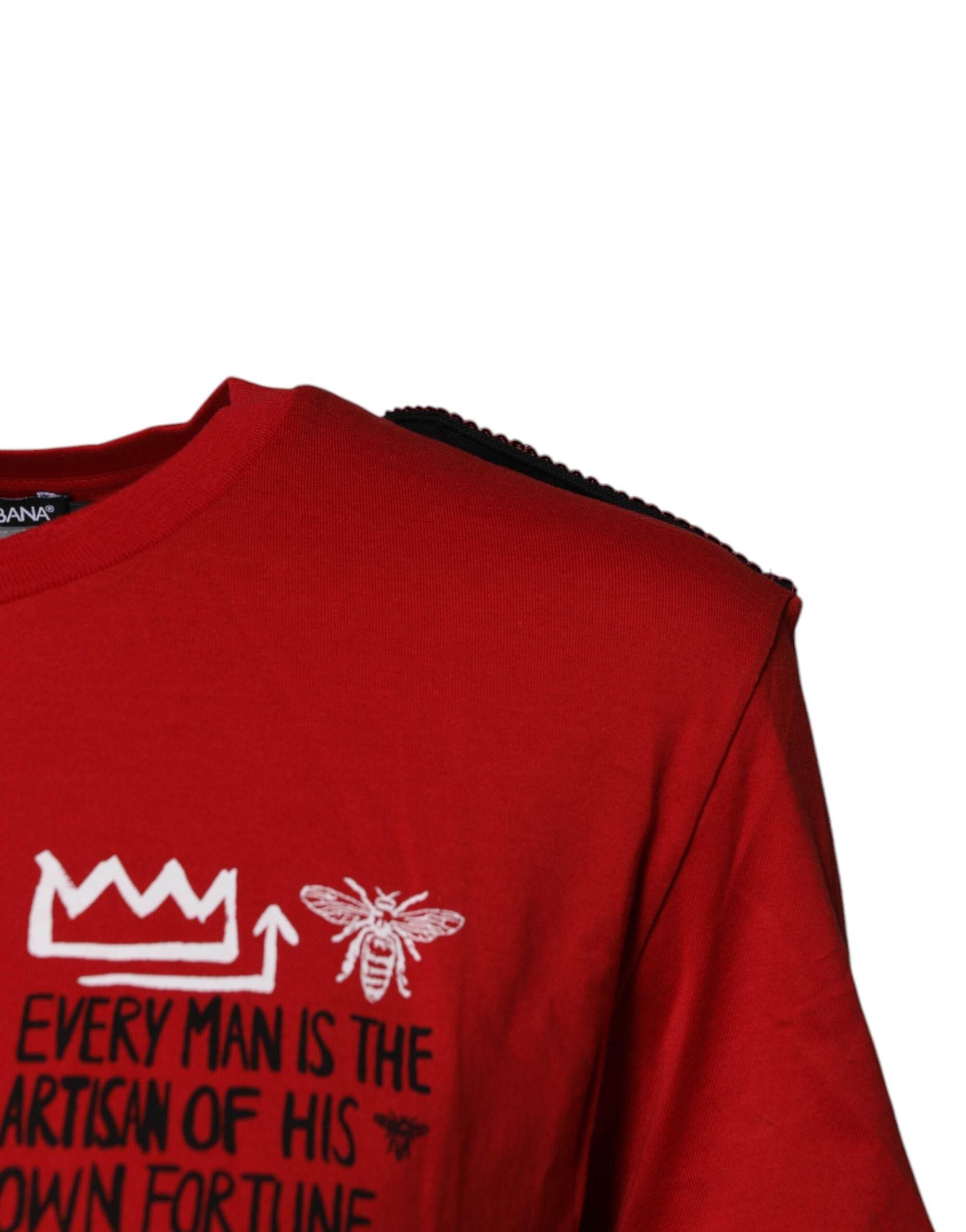 Dolce & Gabbana Red Cotton Graphic Print Crew Neck T-shirt - Hilstor
