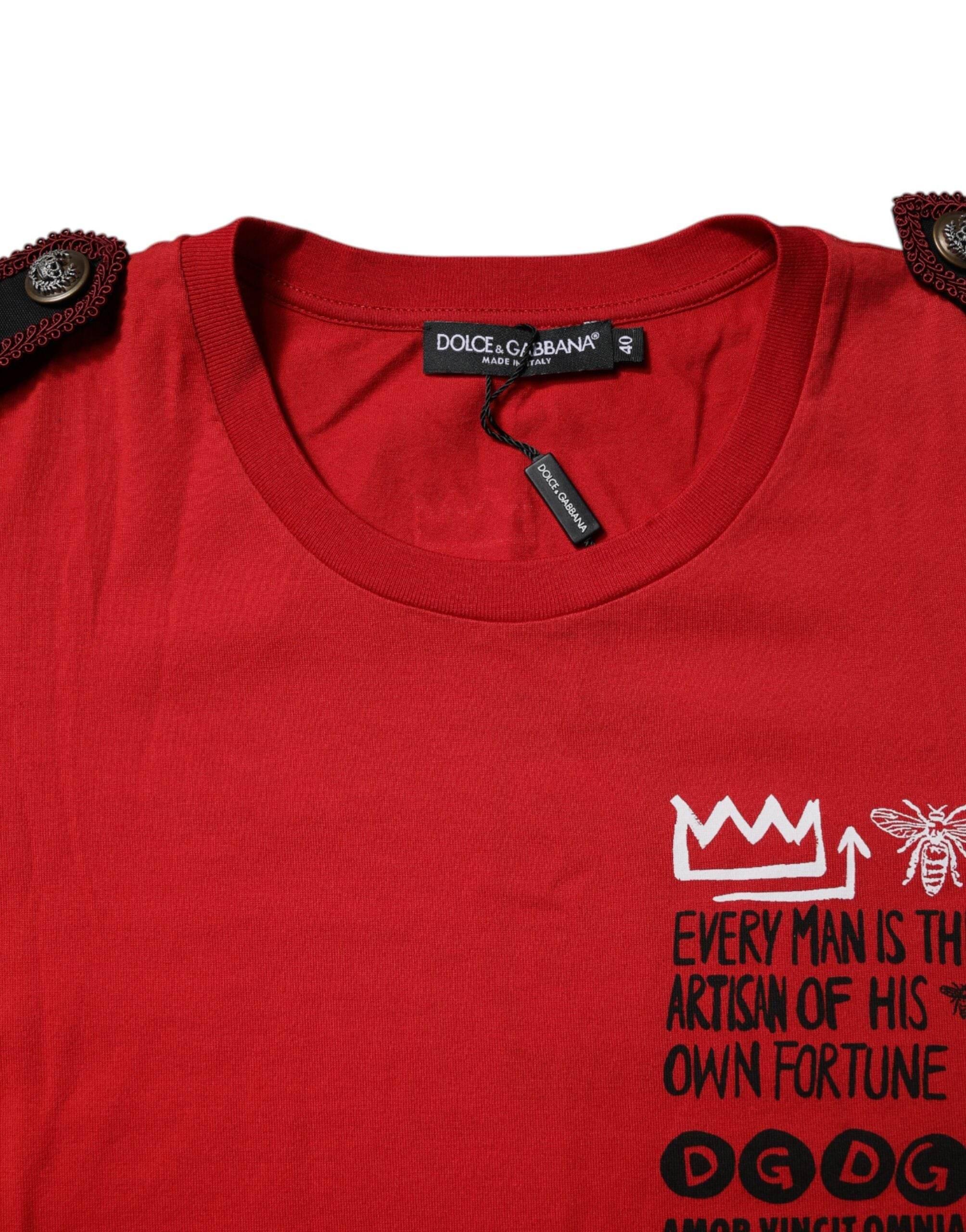 Dolce & Gabbana Red Cotton Graphic Print Crew Neck T-shirt - Hilstor