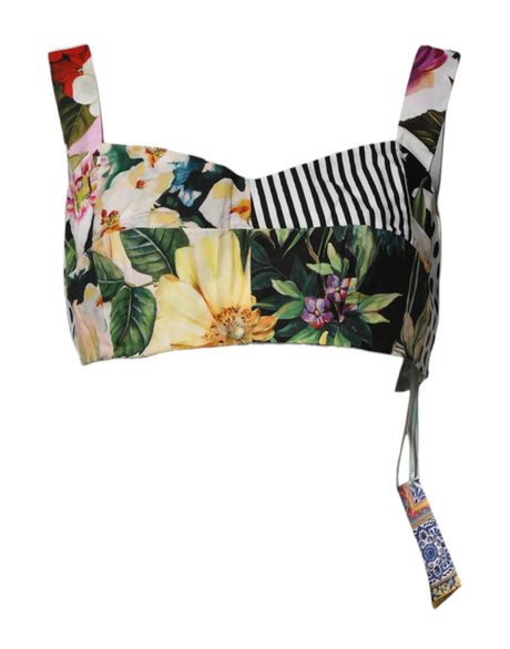 Dolce & Gabbana Multicolor Sweetheart Neck Patchwork Crop Top - Hilstor
