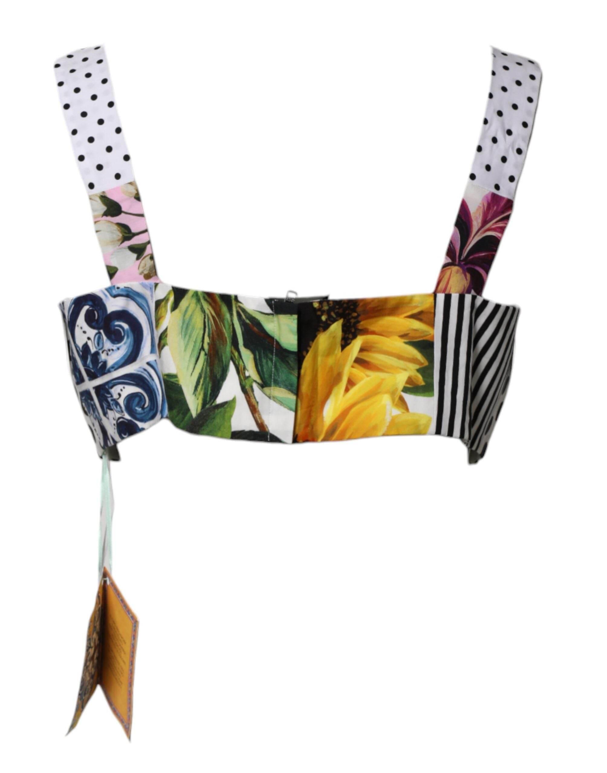 Dolce & Gabbana Multicolor Sweetheart Neck Patchwork Crop Top - Hilstor