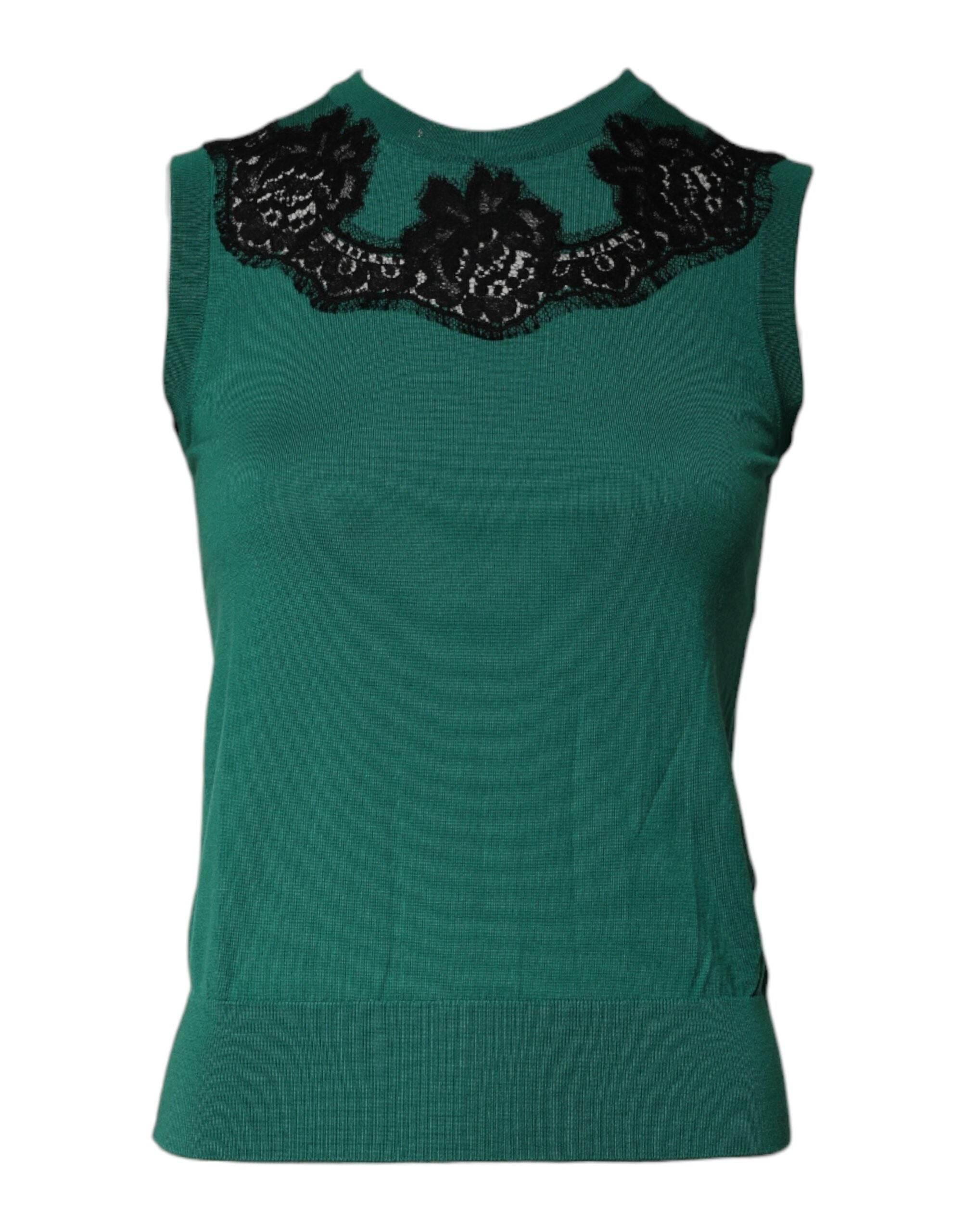 Dolce & Gabbana Green Wool Lace Detail Sleeveless Tank Top - Hilstor