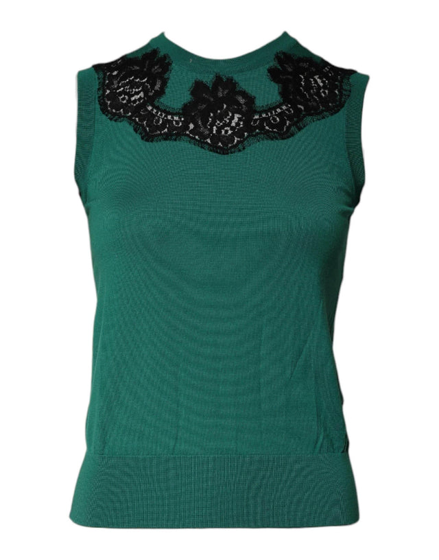 Dolce & Gabbana Green Wool Lace Detail Sleeveless Tank Top - Hilstor