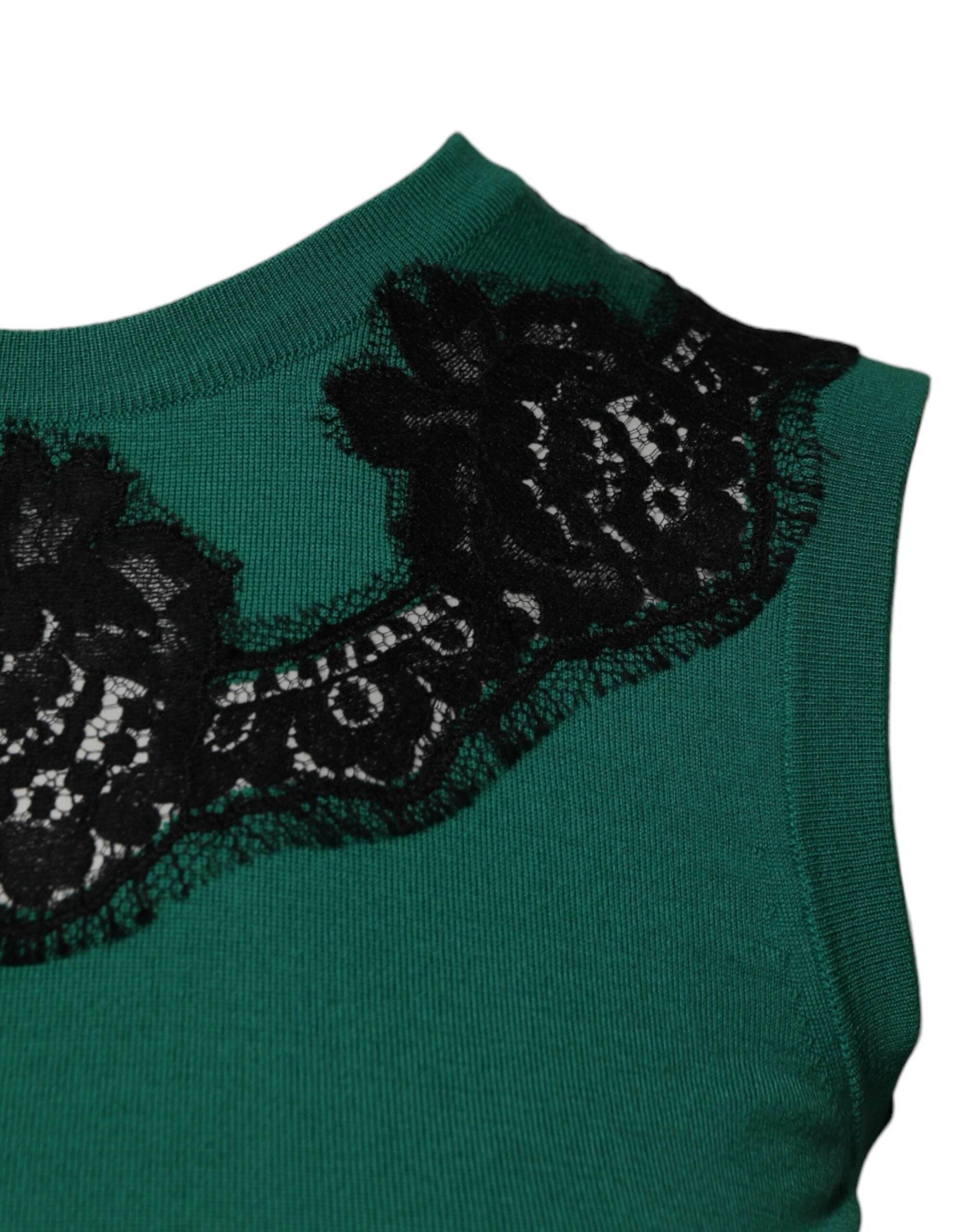 Dolce & Gabbana Green Wool Lace Detail Sleeveless Tank Top - Hilstor