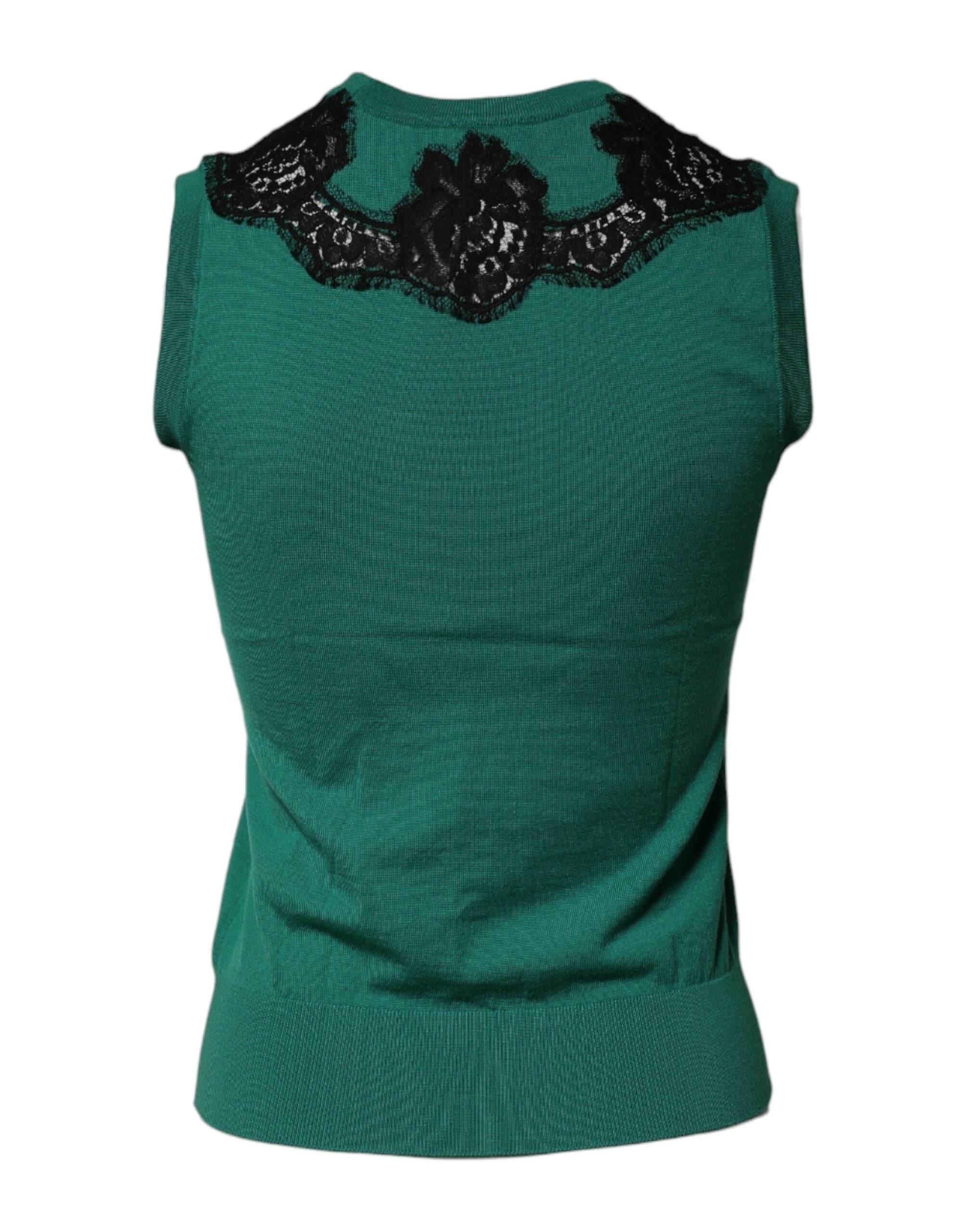 Dolce & Gabbana Green Wool Lace Detail Sleeveless Tank Top - Hilstor