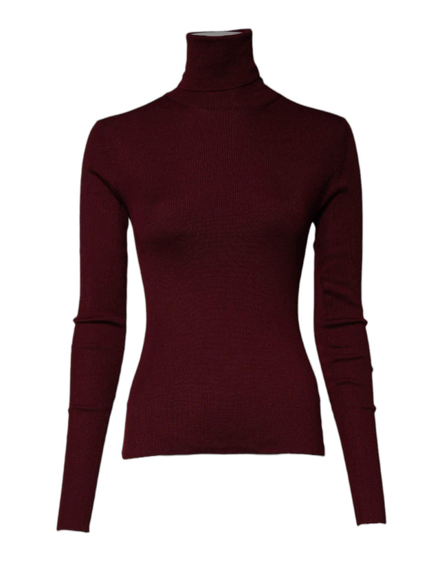 Dolce & Gabbana Burgundy Long Sleeves Turtleneck Slim Sweater - Hilstor