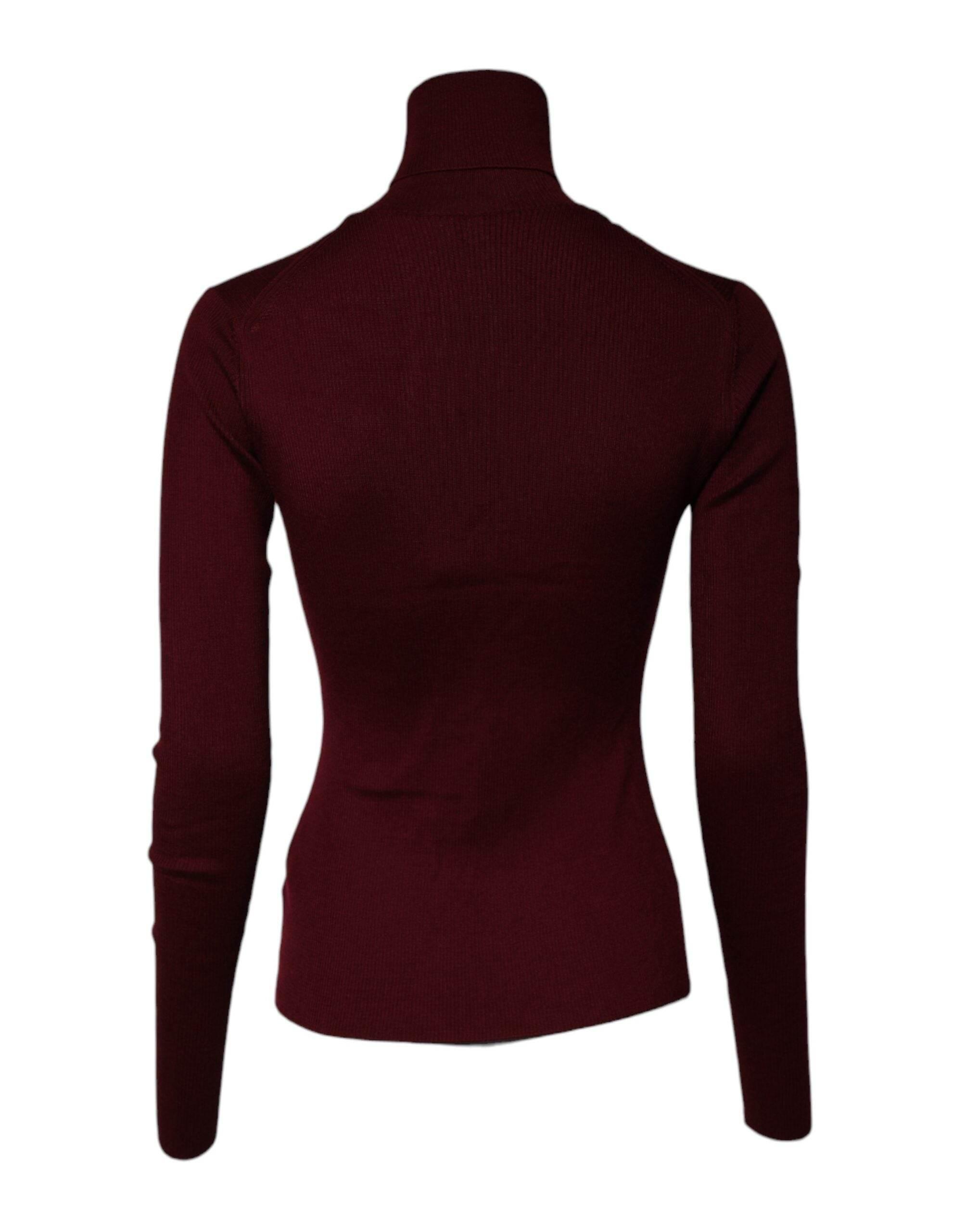 Dolce & Gabbana Burgundy Long Sleeves Turtleneck Slim Sweater - Hilstor