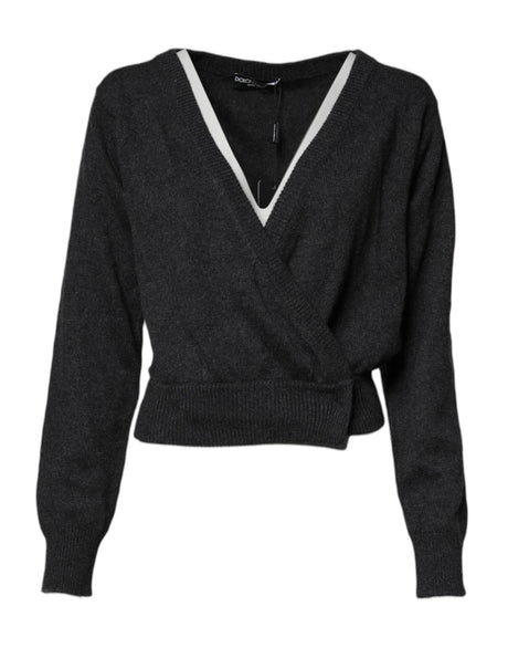 Dolce & Gabbana Grey Cashmere Deep V-neck Pullover Sweater - Hilstor