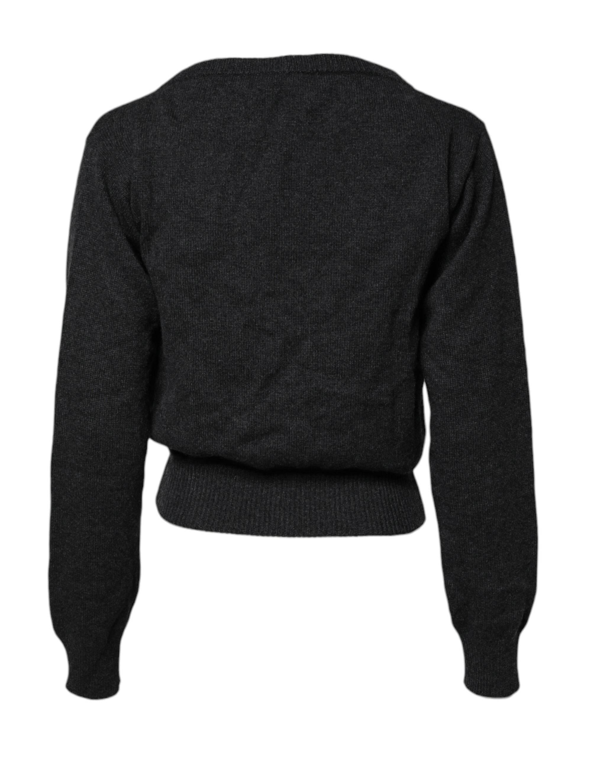 Dolce & Gabbana Grey Cashmere Deep V-neck Pullover Sweater - Hilstor