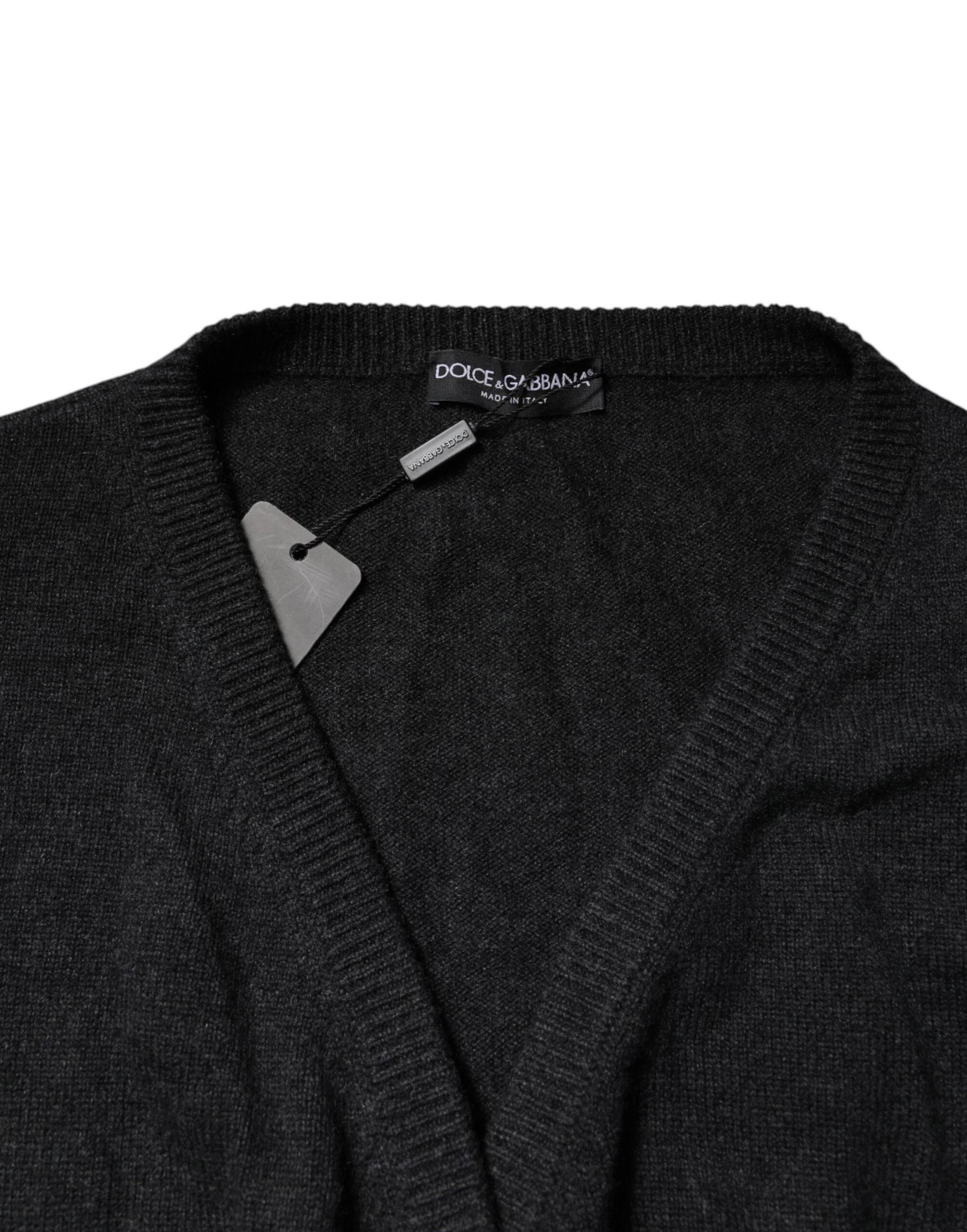 Dolce & Gabbana Grey Cashmere Deep V-neck Pullover Sweater - Hilstor