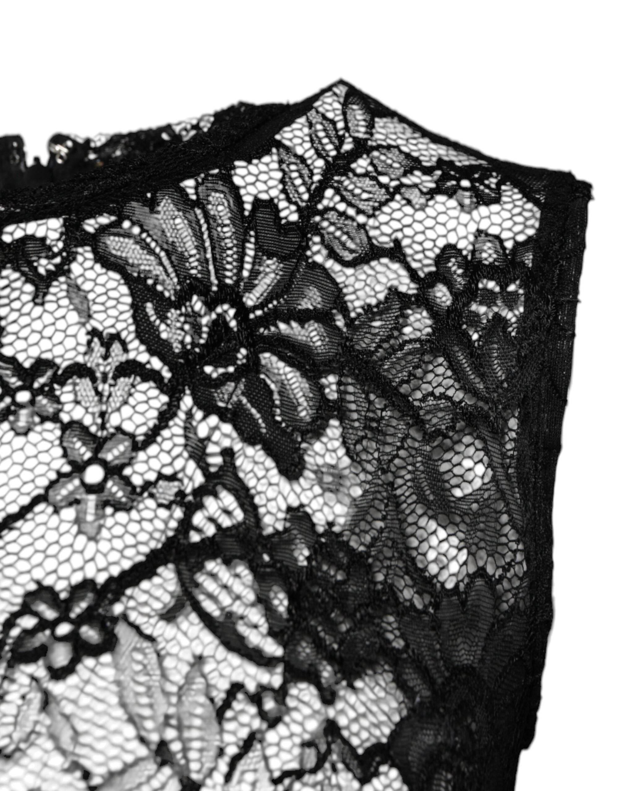 Dolce & Gabbana Sort Nylon Blomsterblonde ærmeløs Crop Top