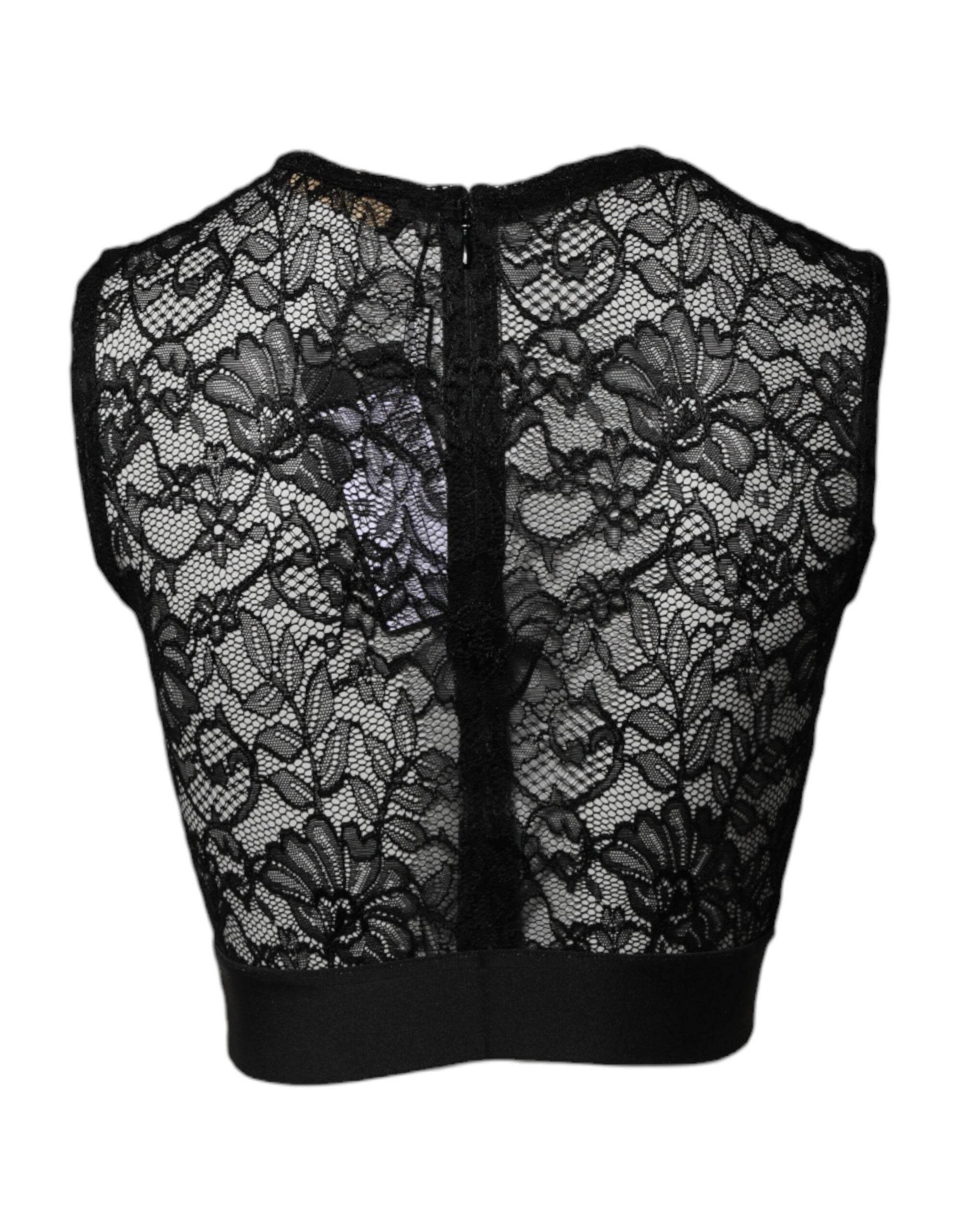 Dolce & Gabbana Sort Nylon Blomsterblonde ærmeløs Crop Top