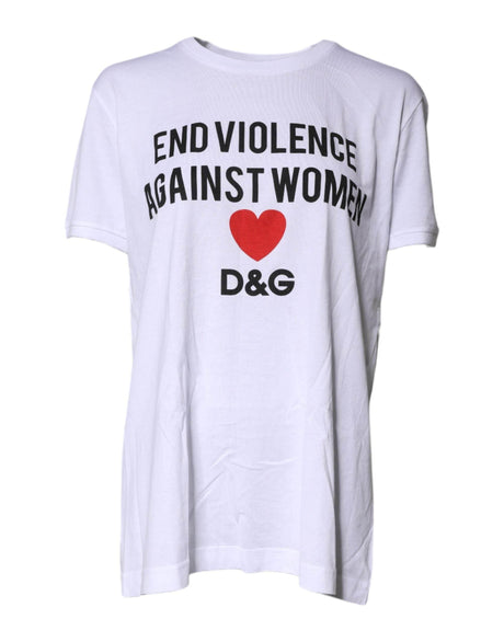 Dolce & Gabbana White Cotton Printed Round Neck Top T-shirt - Hilstor