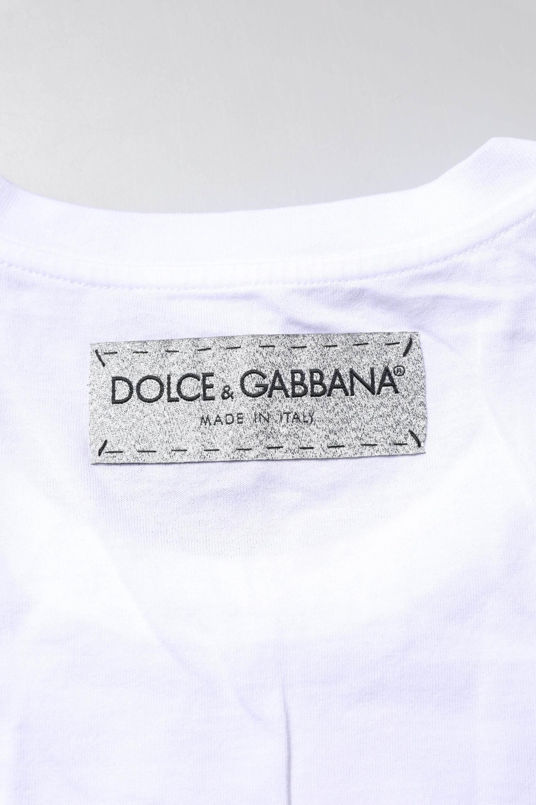 Dolce & Gabbana White Cotton Printed Round Neck Top T-shirt - Hilstor