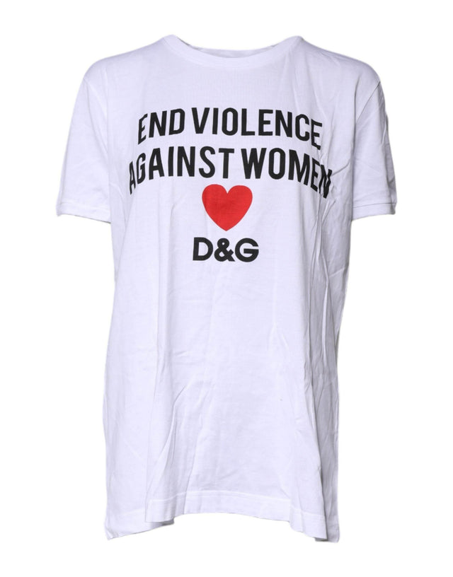Dolce & Gabbana White Cotton Printed Round Neck Top T-shirt - Hilstor