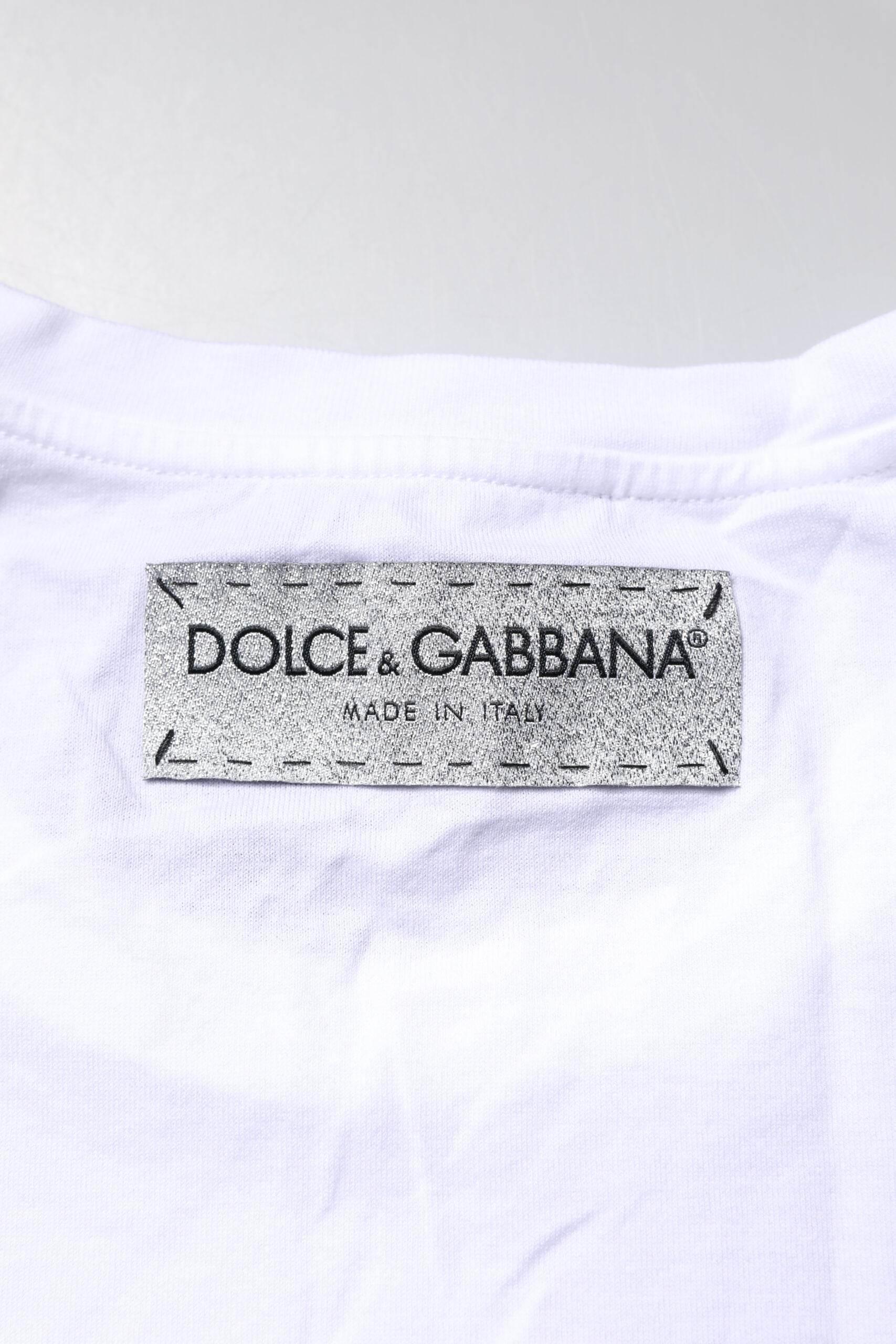 Dolce & Gabbana White Cotton Printed Round Neck Top T-shirt - Hilstor