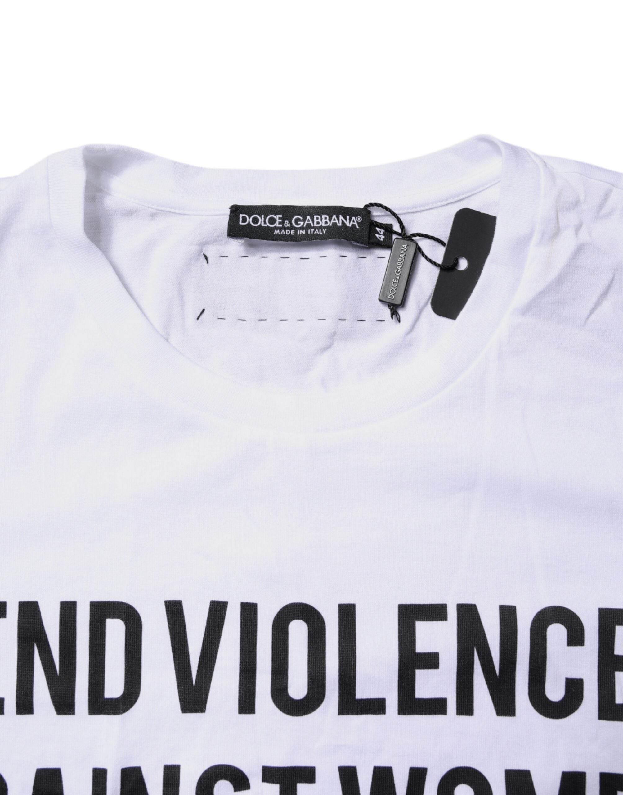 Dolce & Gabbana White Cotton Printed Round Neck Top T-shirt - Hilstor
