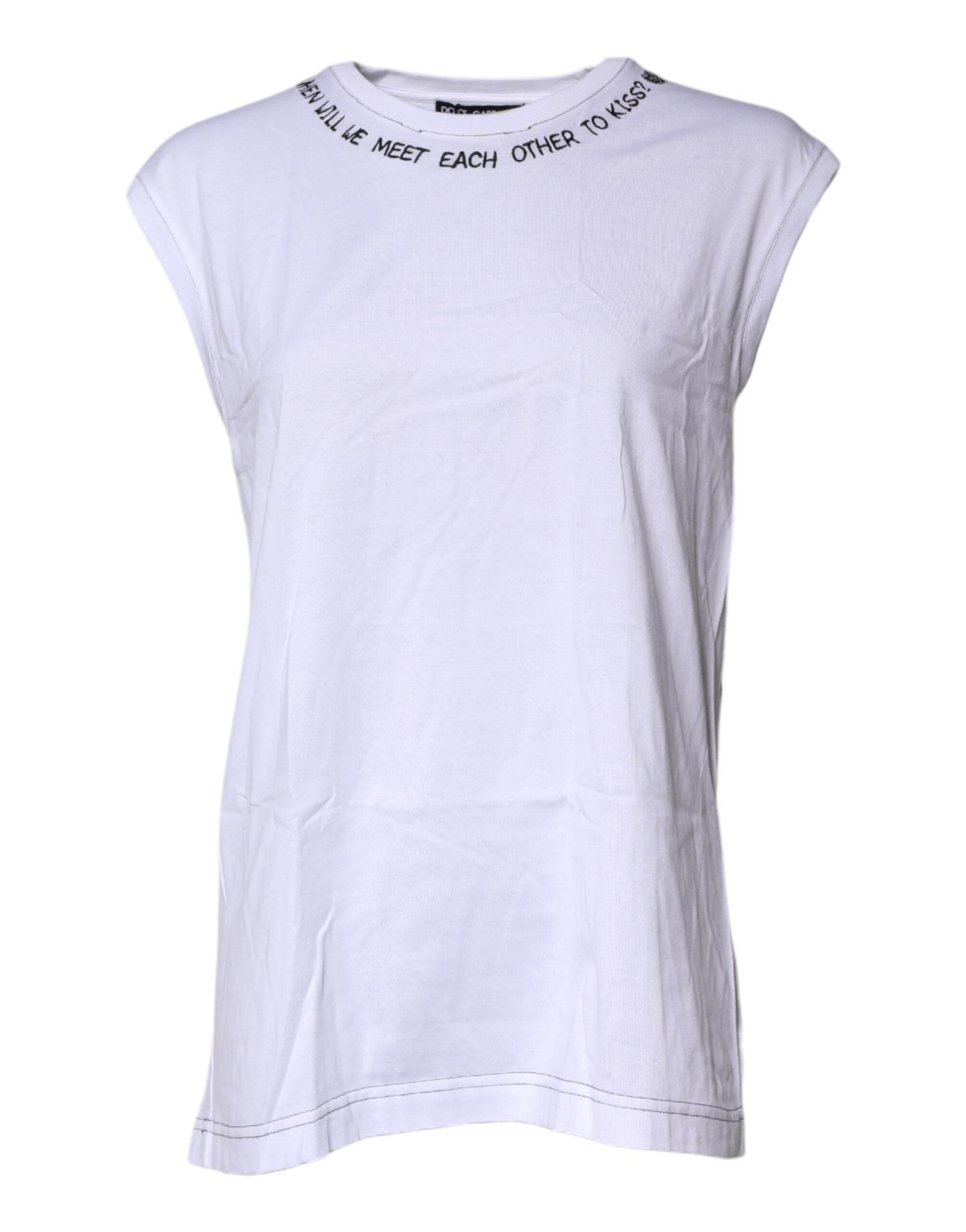 Dolce & Gabbana White Cotton Sleeveless Printed Tank T-shirt - Hilstor