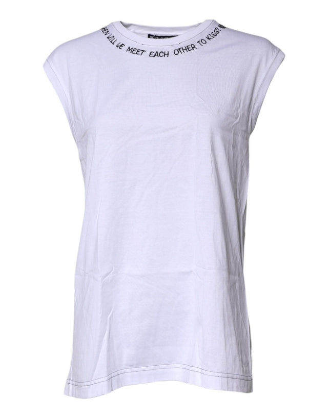 Dolce & Gabbana White Cotton Sleeveless Printed Tank T-shirt - Hilstor