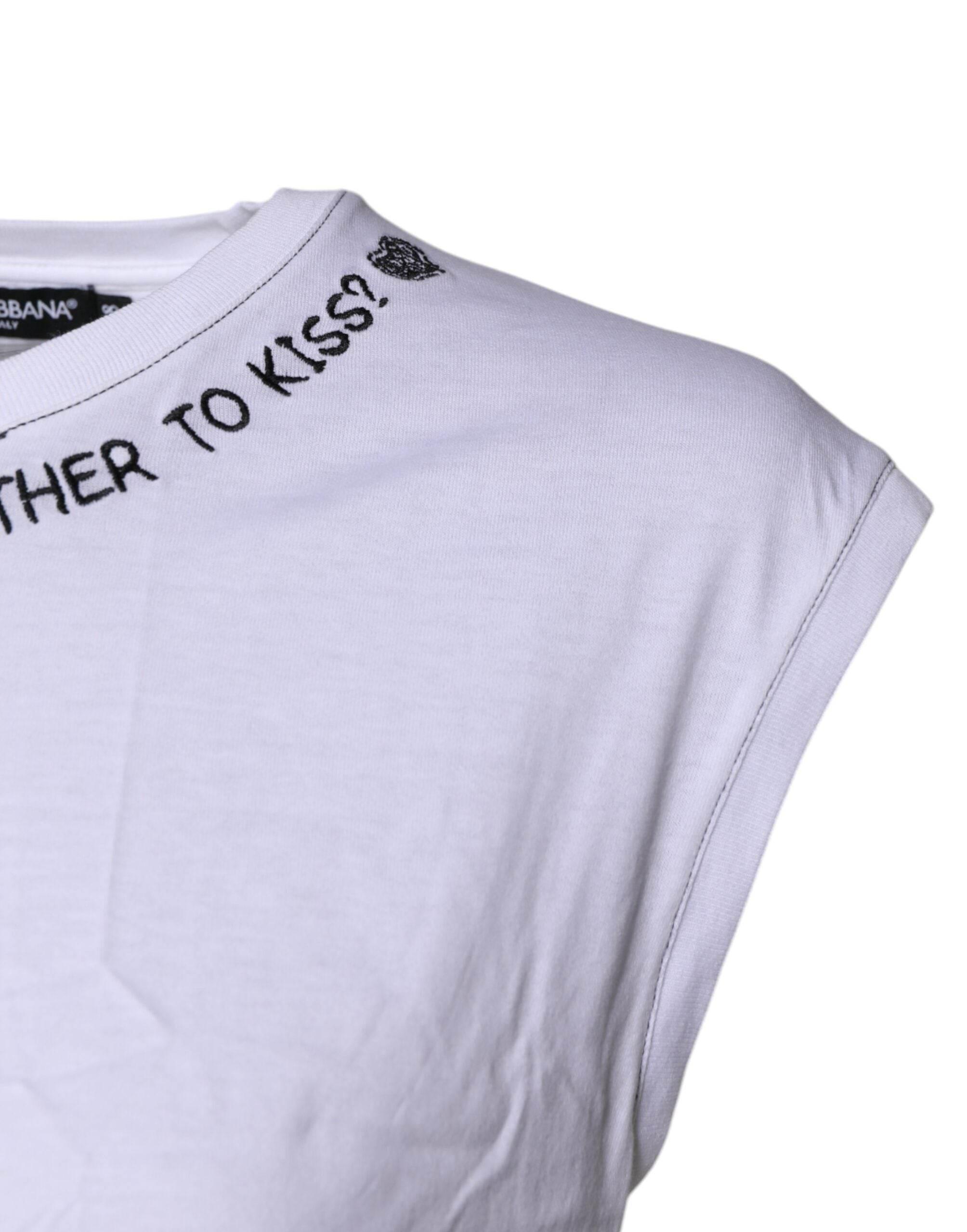 Dolce & Gabbana White Cotton Sleeveless Printed Tank T-shirt - Hilstor