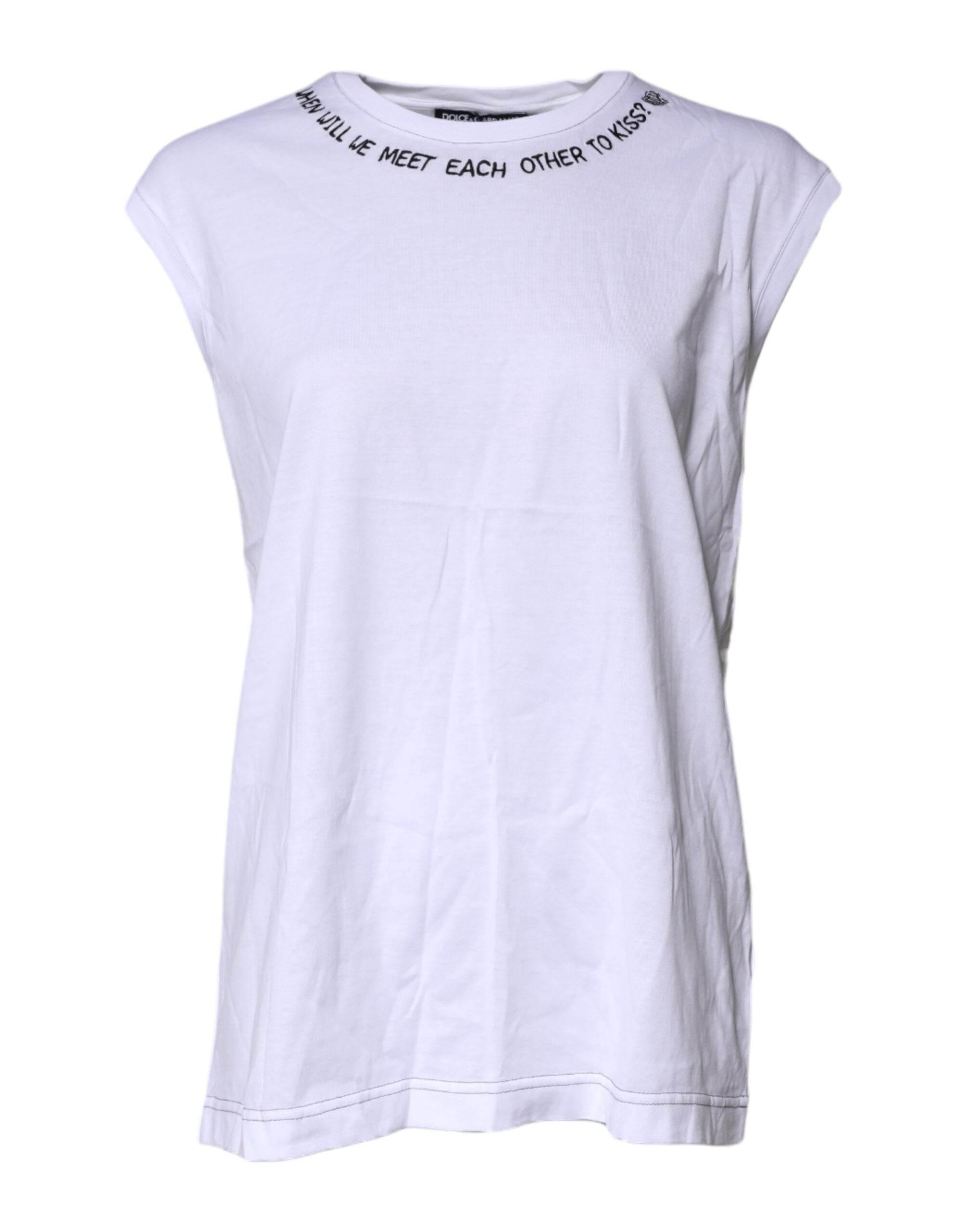 Dolce & Gabbana White Cotton Sleeveless Printed Tank T-shirt - Hilstor