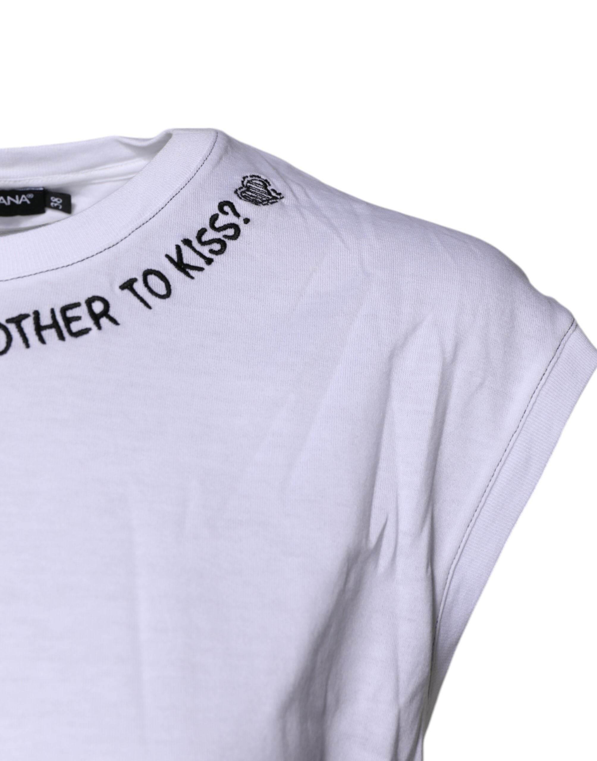 Dolce & Gabbana White Cotton Sleeveless Printed Tank T-shirt - Hilstor