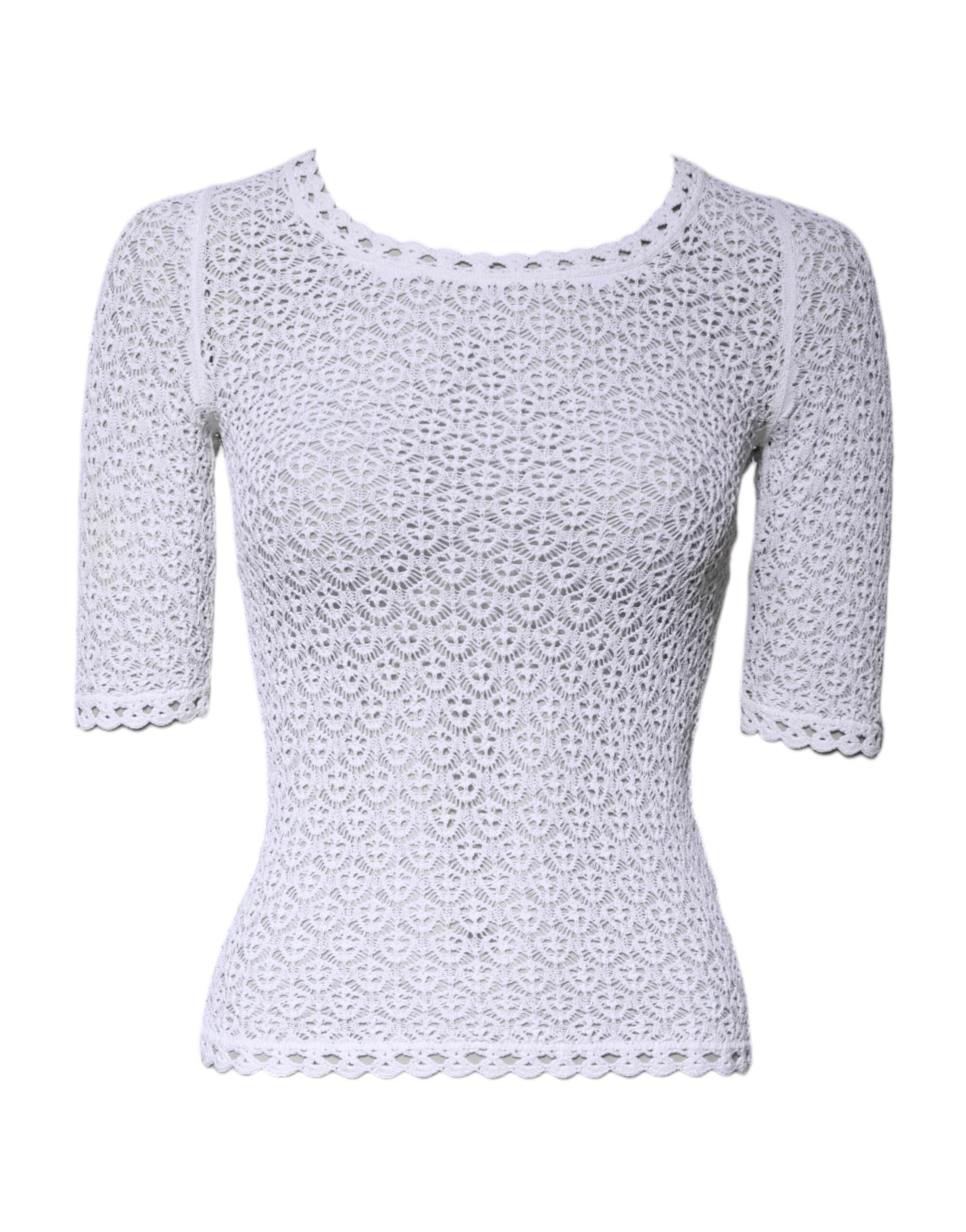 Dolce & Gabbana White Viscose Short Sleeve Crochet Top - Hilstor