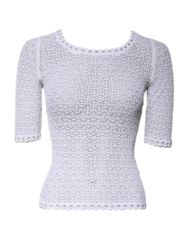 Dolce & Gabbana White Viscose Short Sleeve Crochet Top - Hilstor