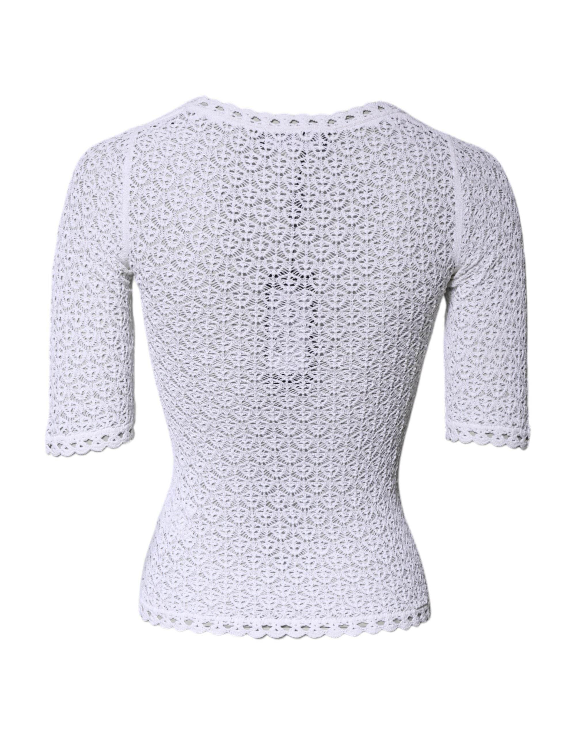 Dolce & Gabbana White Viscose Short Sleeve Crochet Top - Hilstor