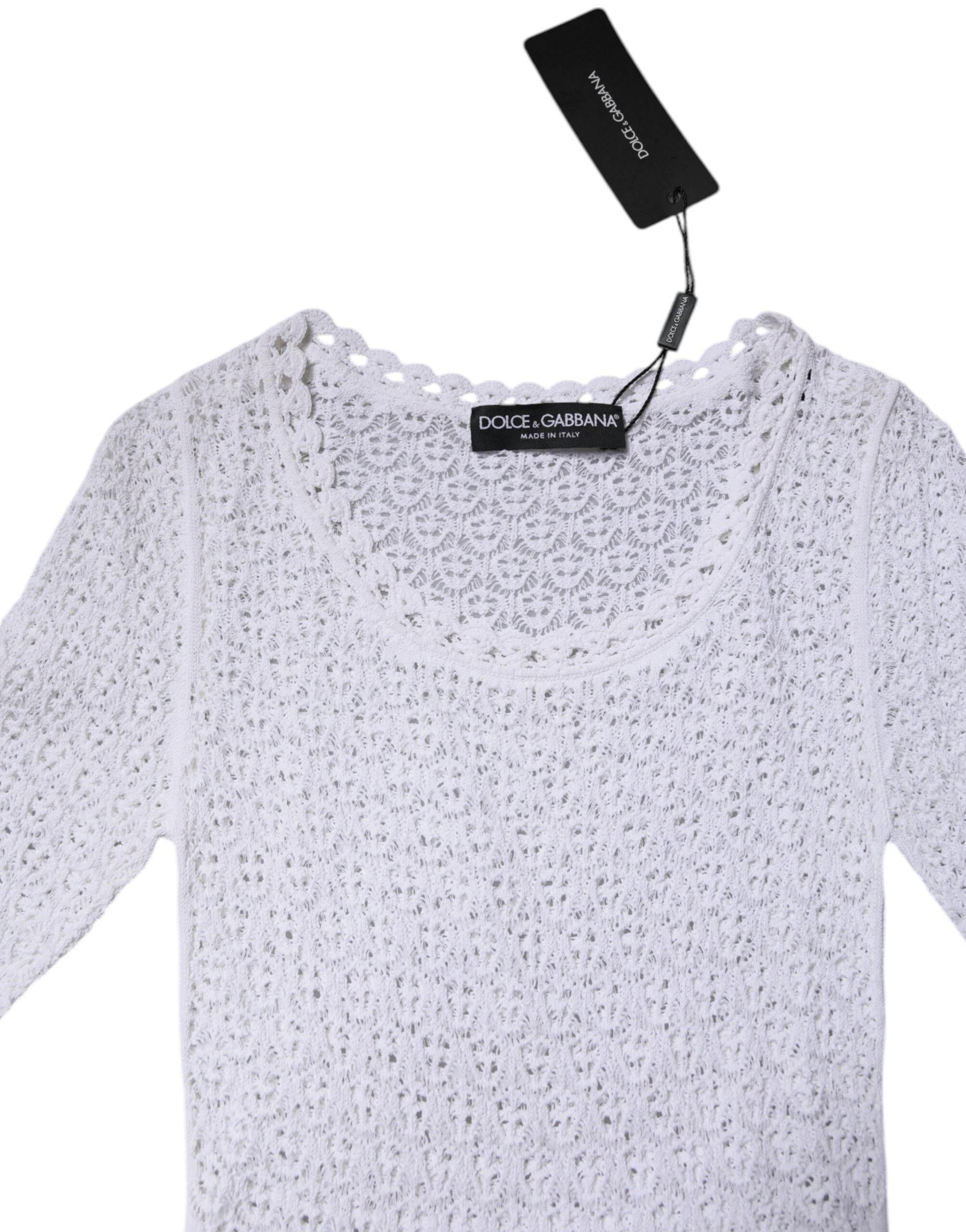 Dolce & Gabbana White Viscose Short Sleeve Crochet Top - Hilstor