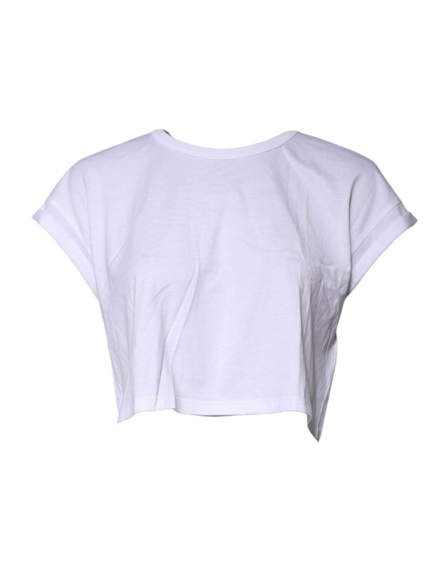 Dolce & Gabbana White Cotton Crew Neck Cropped Top T-shirt - Hilstor