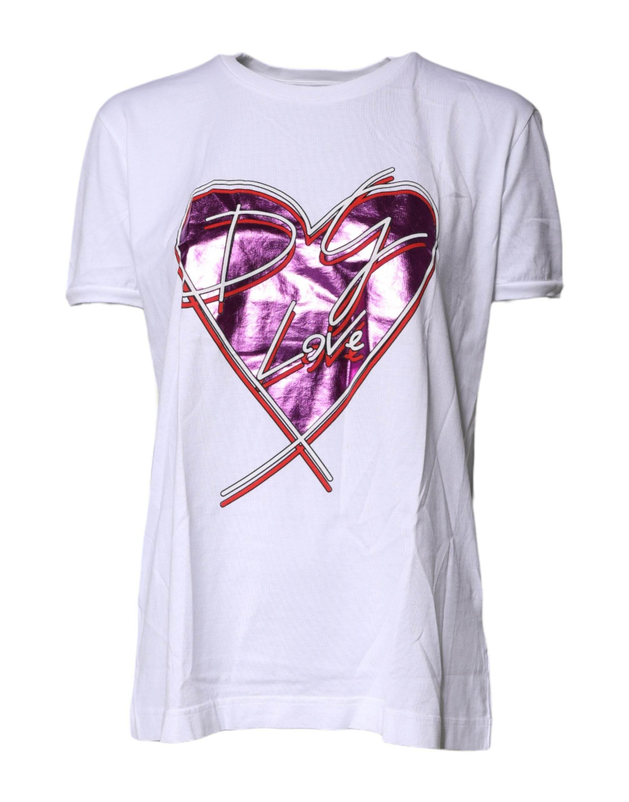 Dolce & Gabbana White Printed Cotton Round Neck Top T-shirt - Hilstor
