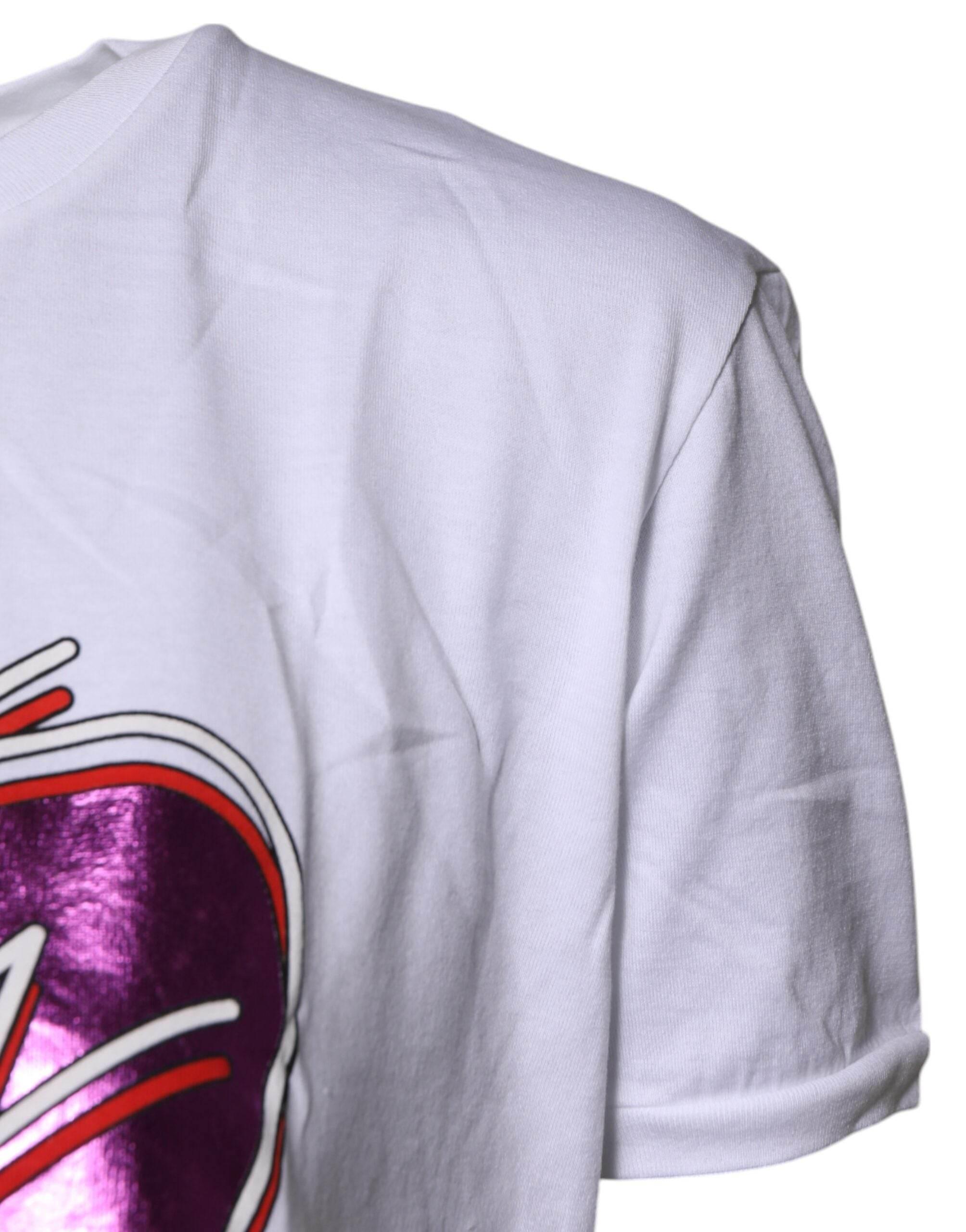 Dolce & Gabbana White Printed Cotton Round Neck Top T-shirt - Hilstor