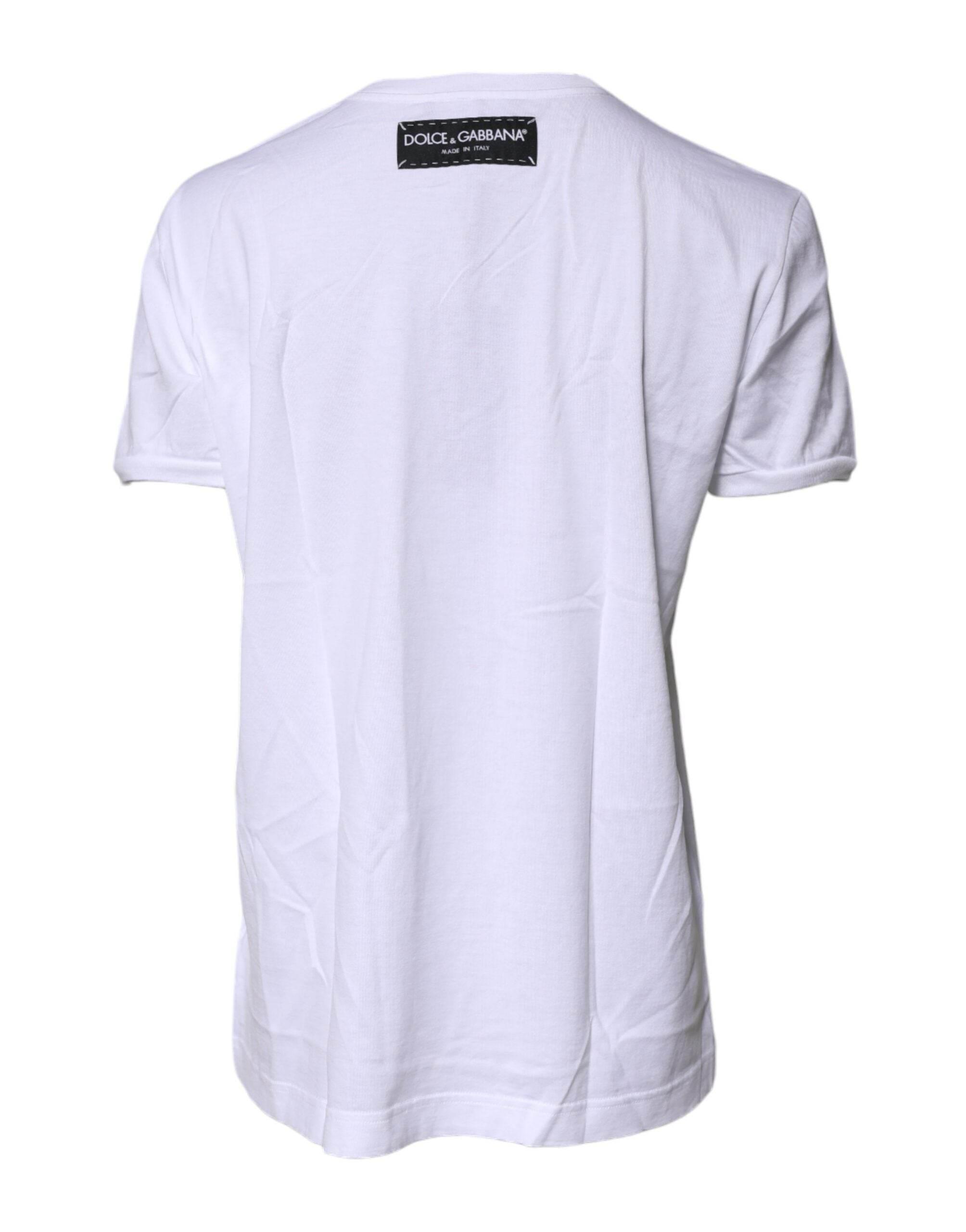 Dolce & Gabbana White Printed Cotton Round Neck Top T-shirt - Hilstor