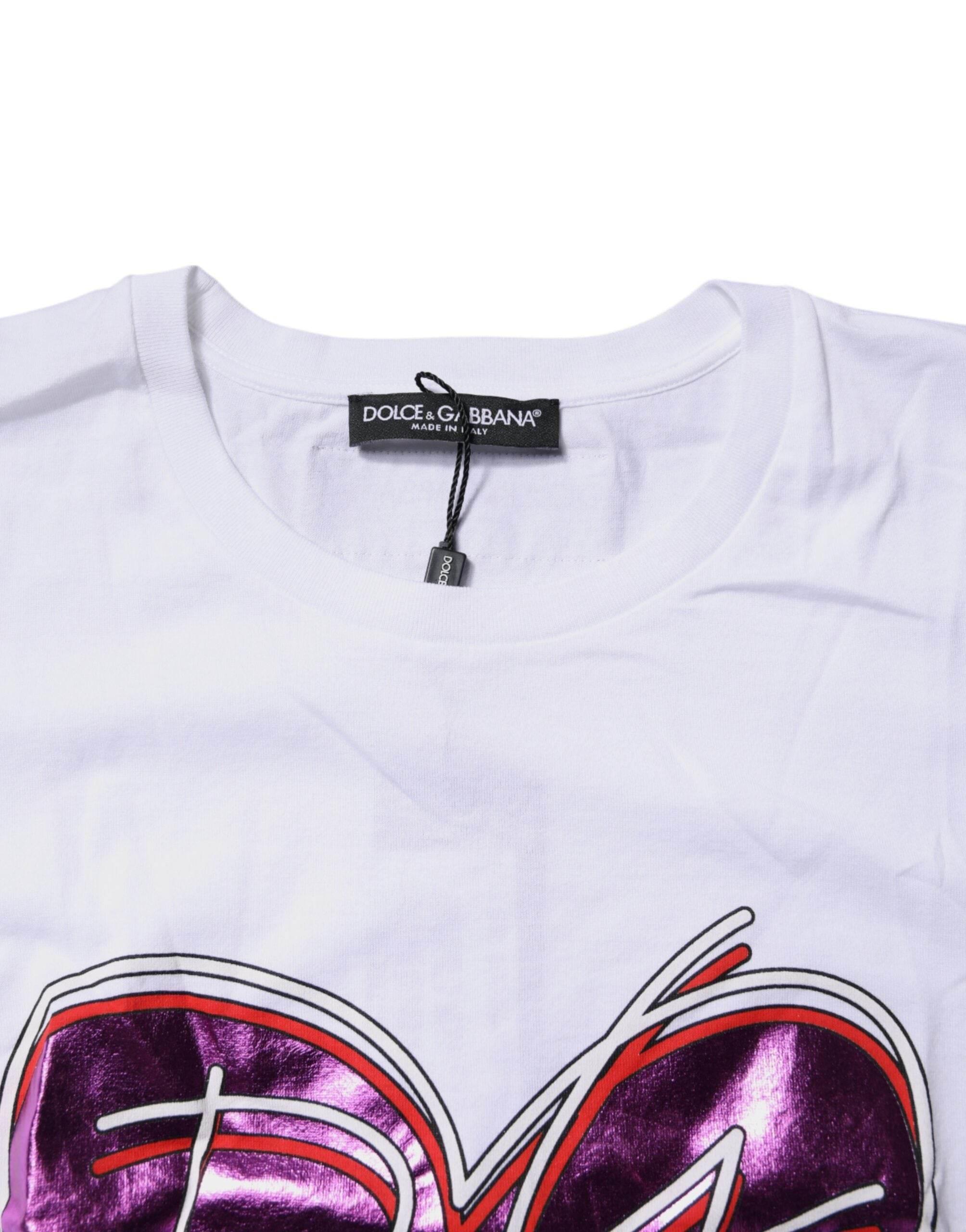 Dolce & Gabbana White Printed Cotton Round Neck Top T-shirt - Hilstor