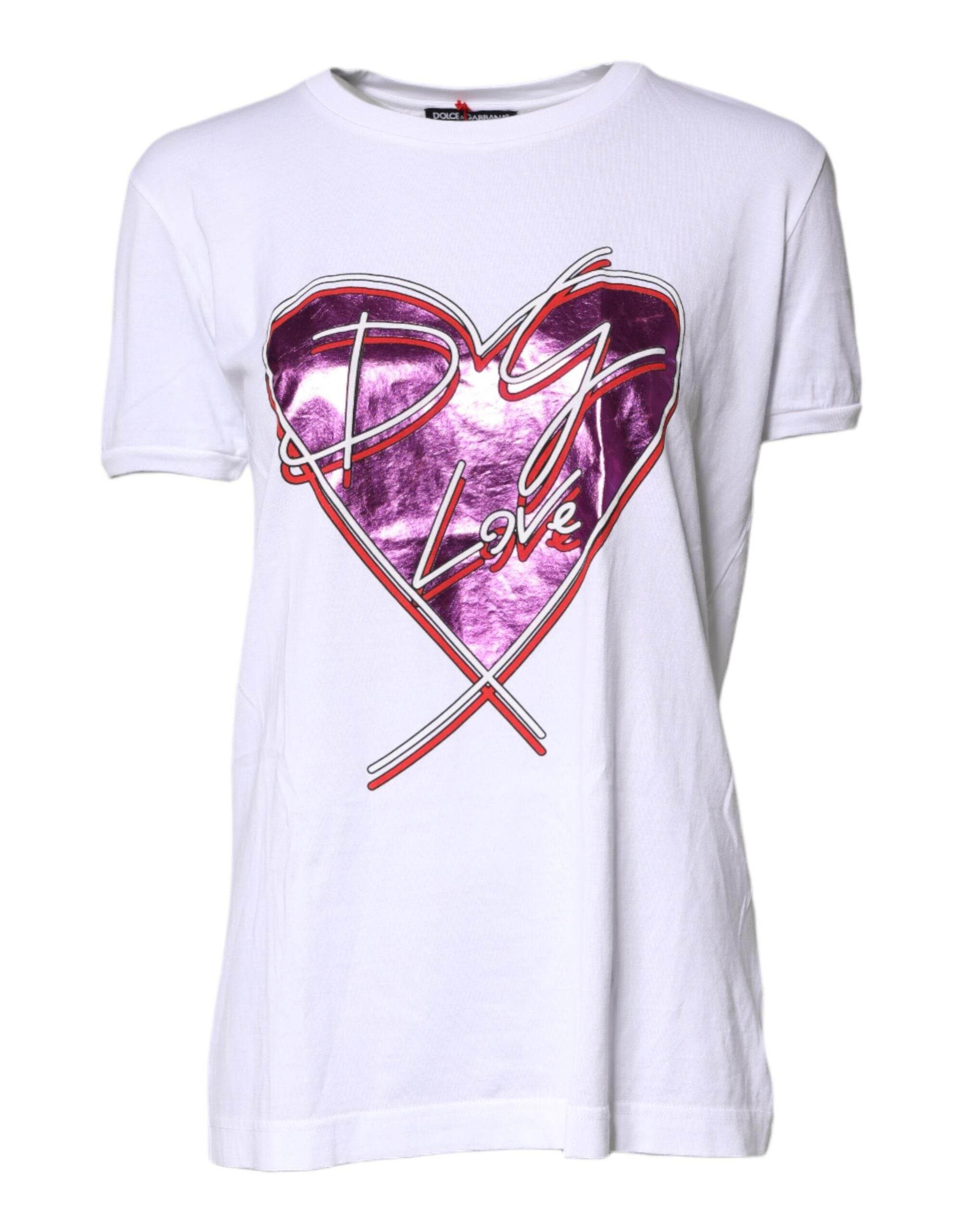 Dolce & Gabbana White Printed Cotton Round Neck Top T-shirt - Hilstor