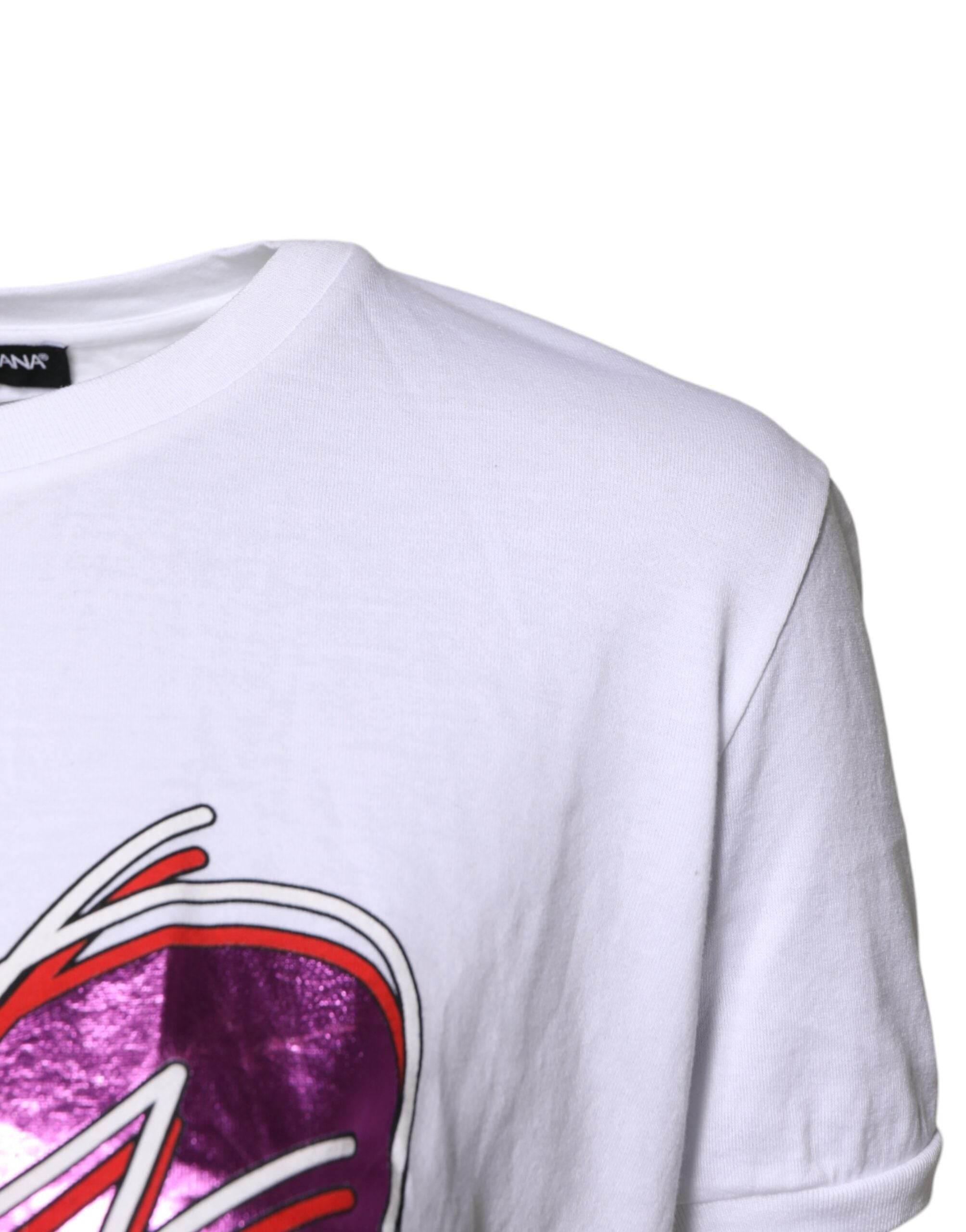 Dolce & Gabbana White Printed Cotton Round Neck Top T-shirt - Hilstor