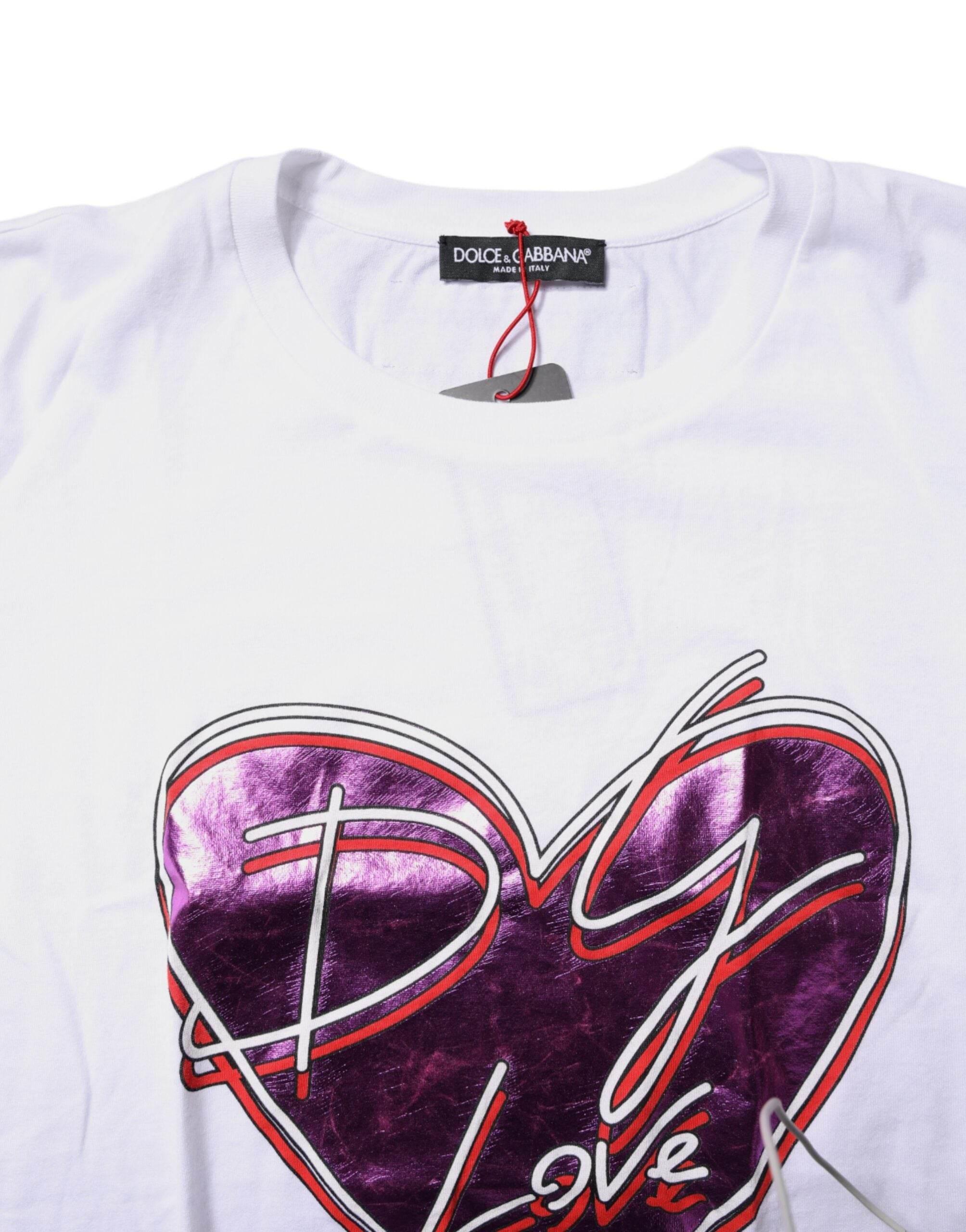 Dolce & Gabbana White Printed Cotton Round Neck Top T-shirt - Hilstor