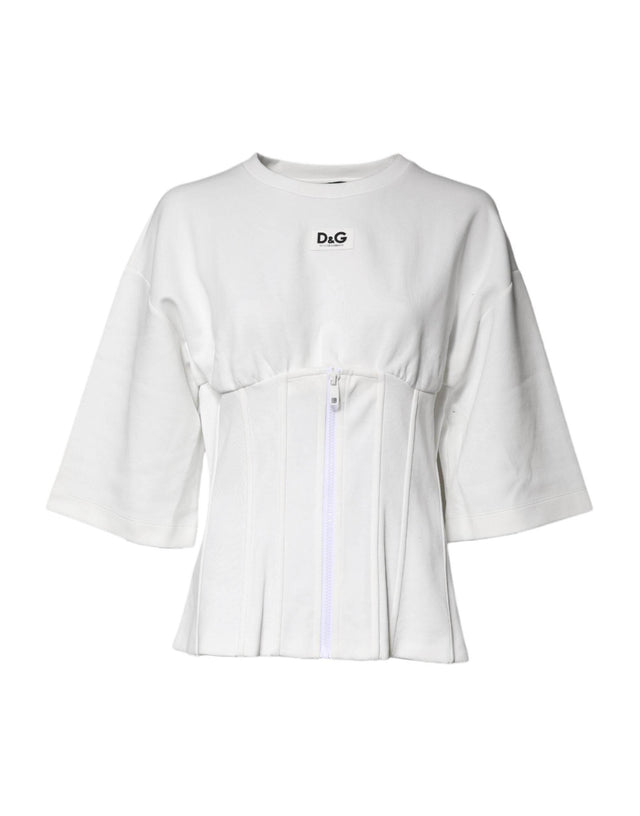Dolce & Gabbana White Cotton Blend 3/4 Sleeves Blouse Top - Hilstor