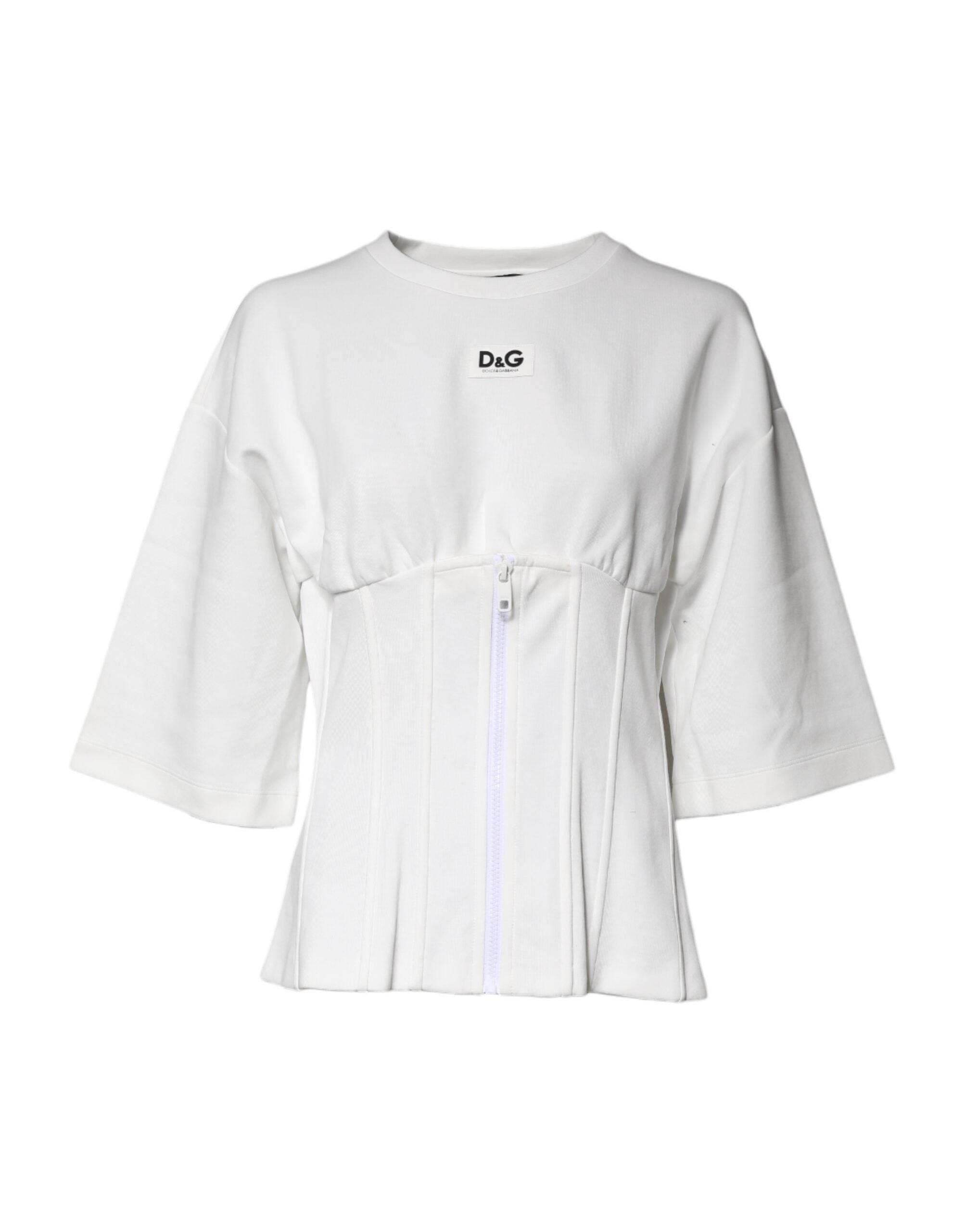 Dolce & Gabbana White Cotton Blend 3/4 Sleeves Blouse Top - Hilstor
