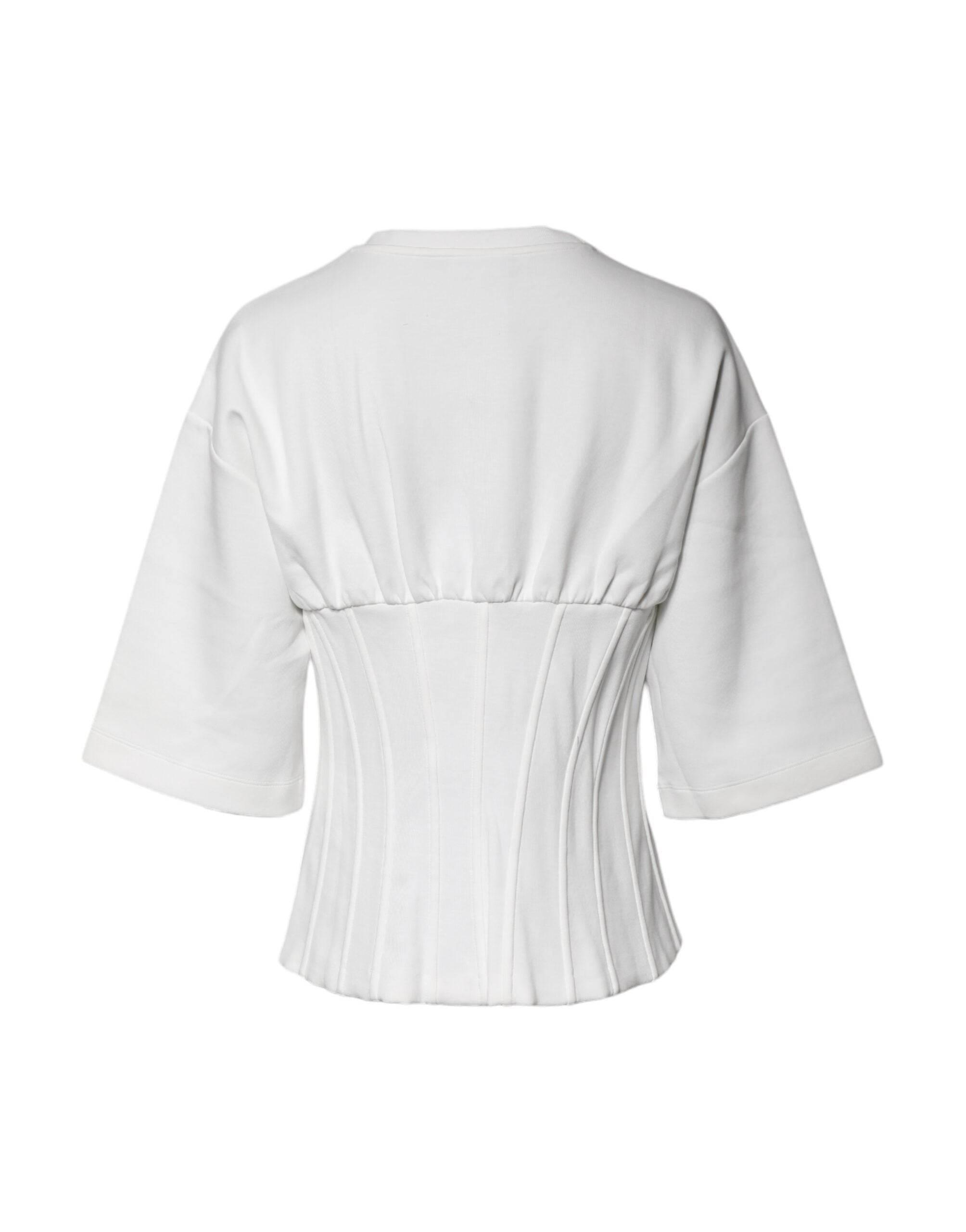 Dolce & Gabbana White Cotton Blend 3/4 Sleeves Blouse Top - Hilstor