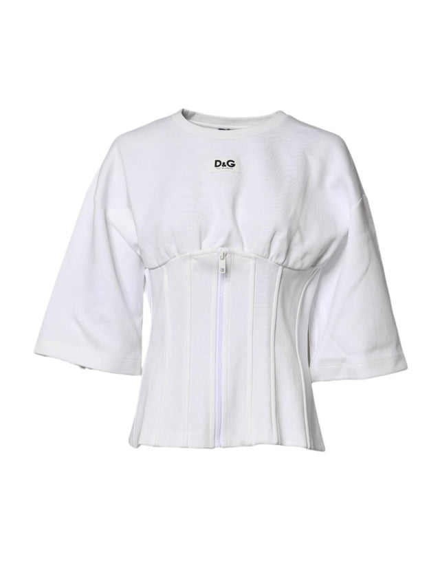 Dolce & Gabbana White Cotton Blend 3/4 Sleeves Blouse Top - Hilstor