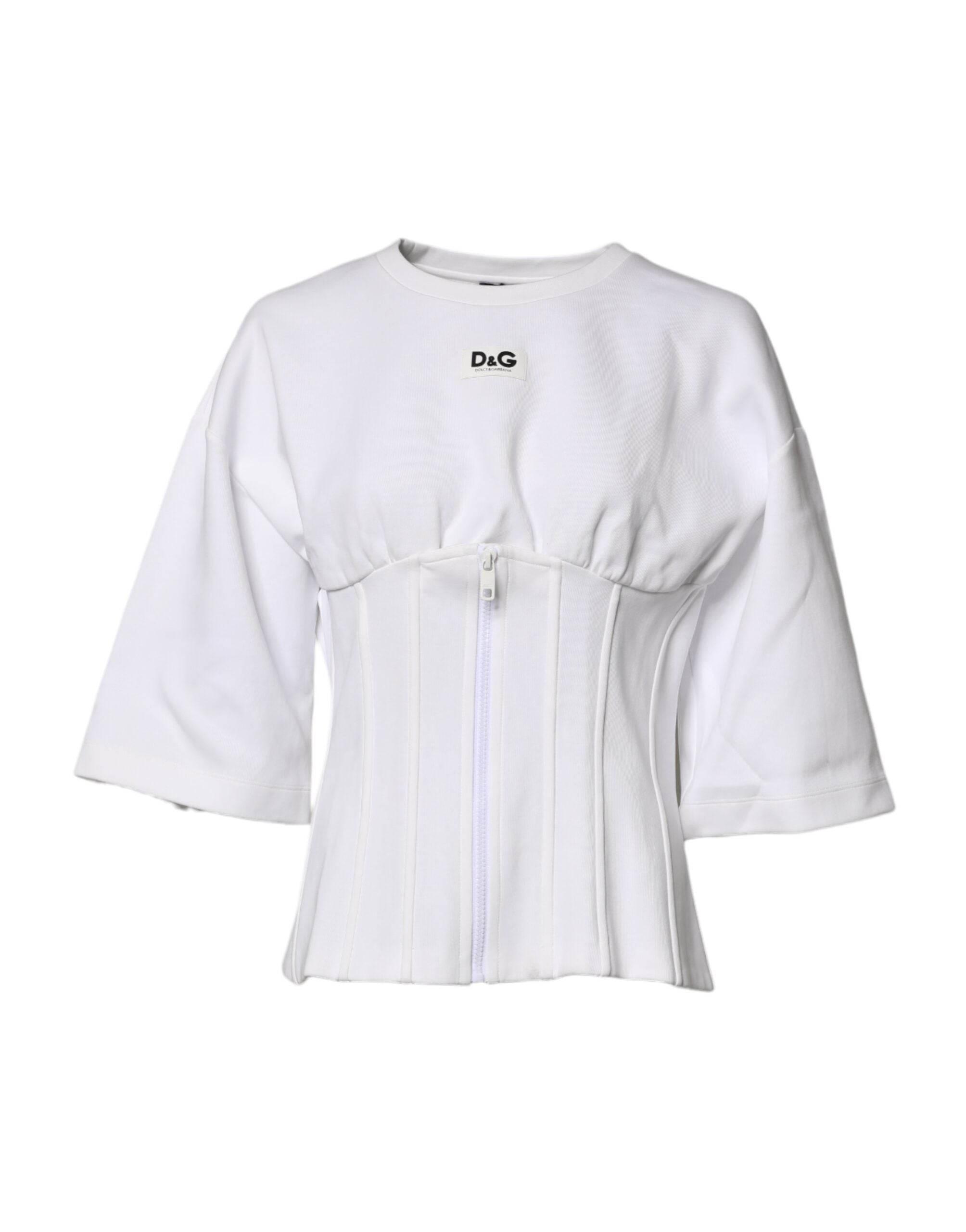 Dolce & Gabbana White Cotton Blend 3/4 Sleeves Blouse Top - Hilstor