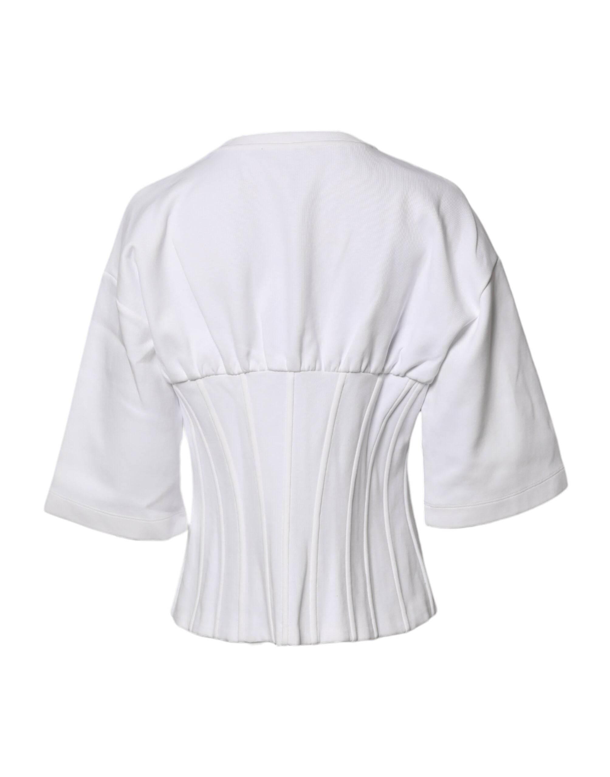Dolce & Gabbana White Cotton Blend 3/4 Sleeves Blouse Top - Hilstor