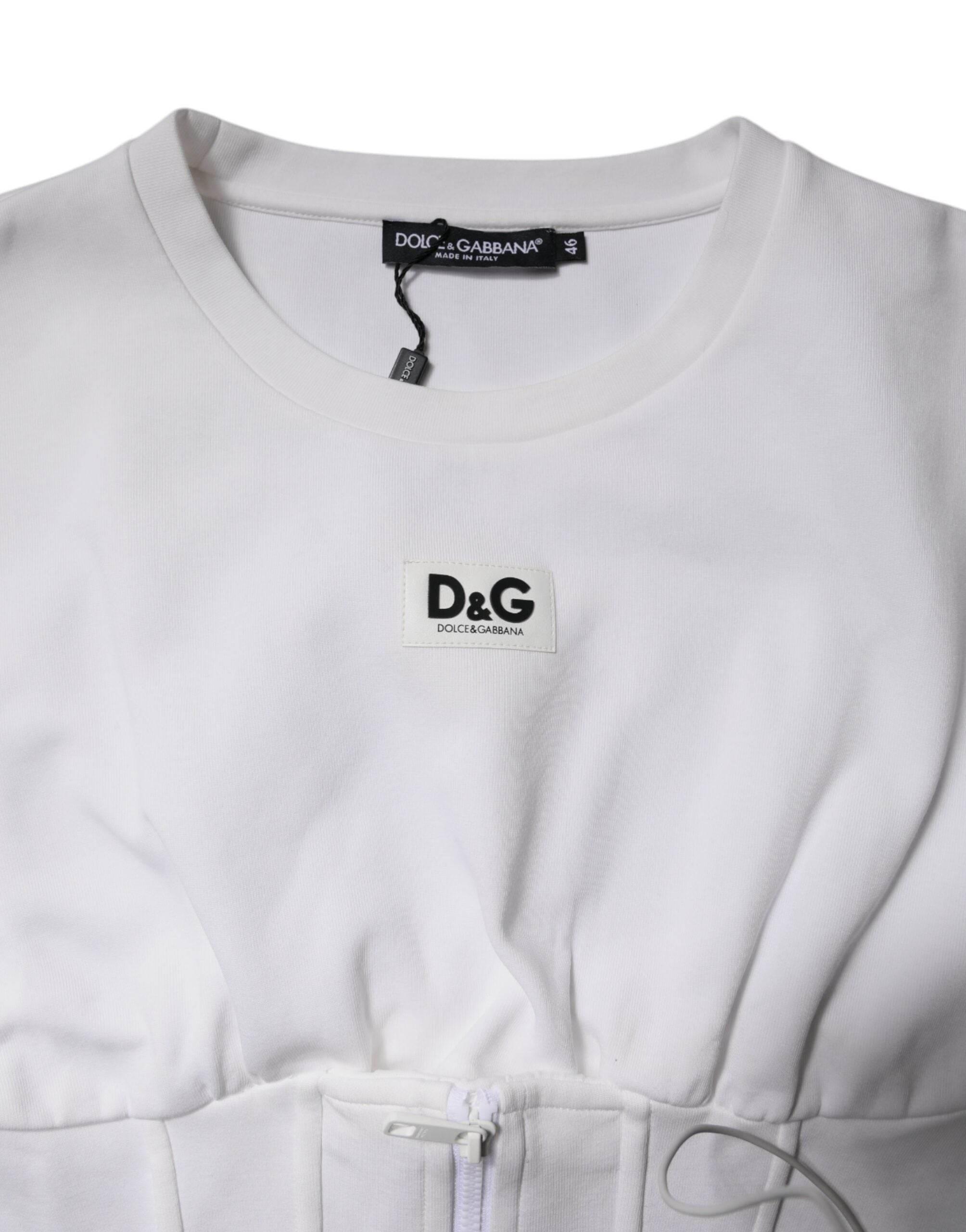 Dolce & Gabbana White Cotton Blend 3/4 Sleeves Blouse Top - Hilstor