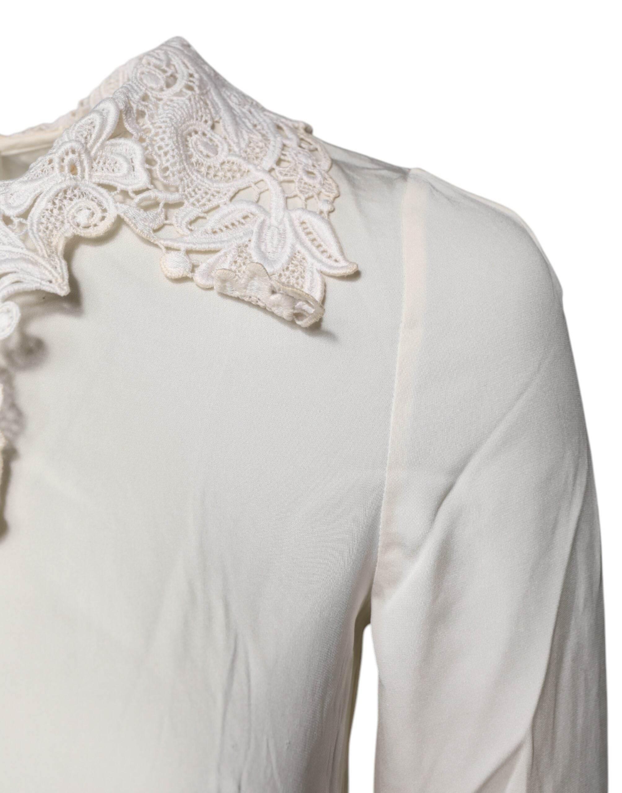 Dolce & Gabbana Cream Floral Lace Long Sleeves Blouse Top - Hilstor