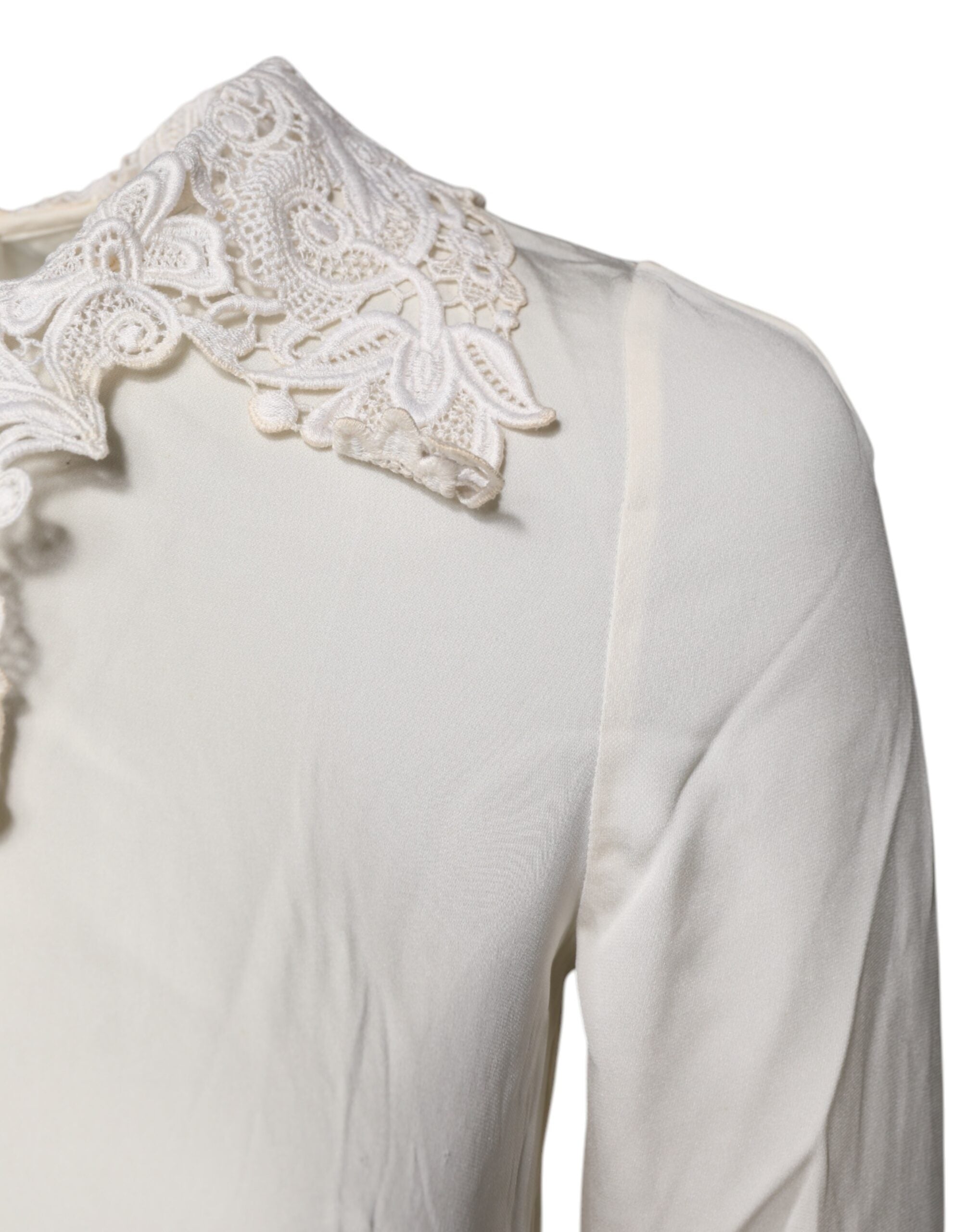 Dolce &amp; Gabbana Cream Blomsterblonde Langærmet Bluse Top