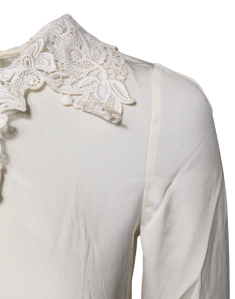 Dolce &amp; Gabbana Cream Blomsterblonde Langærmet Bluse Top