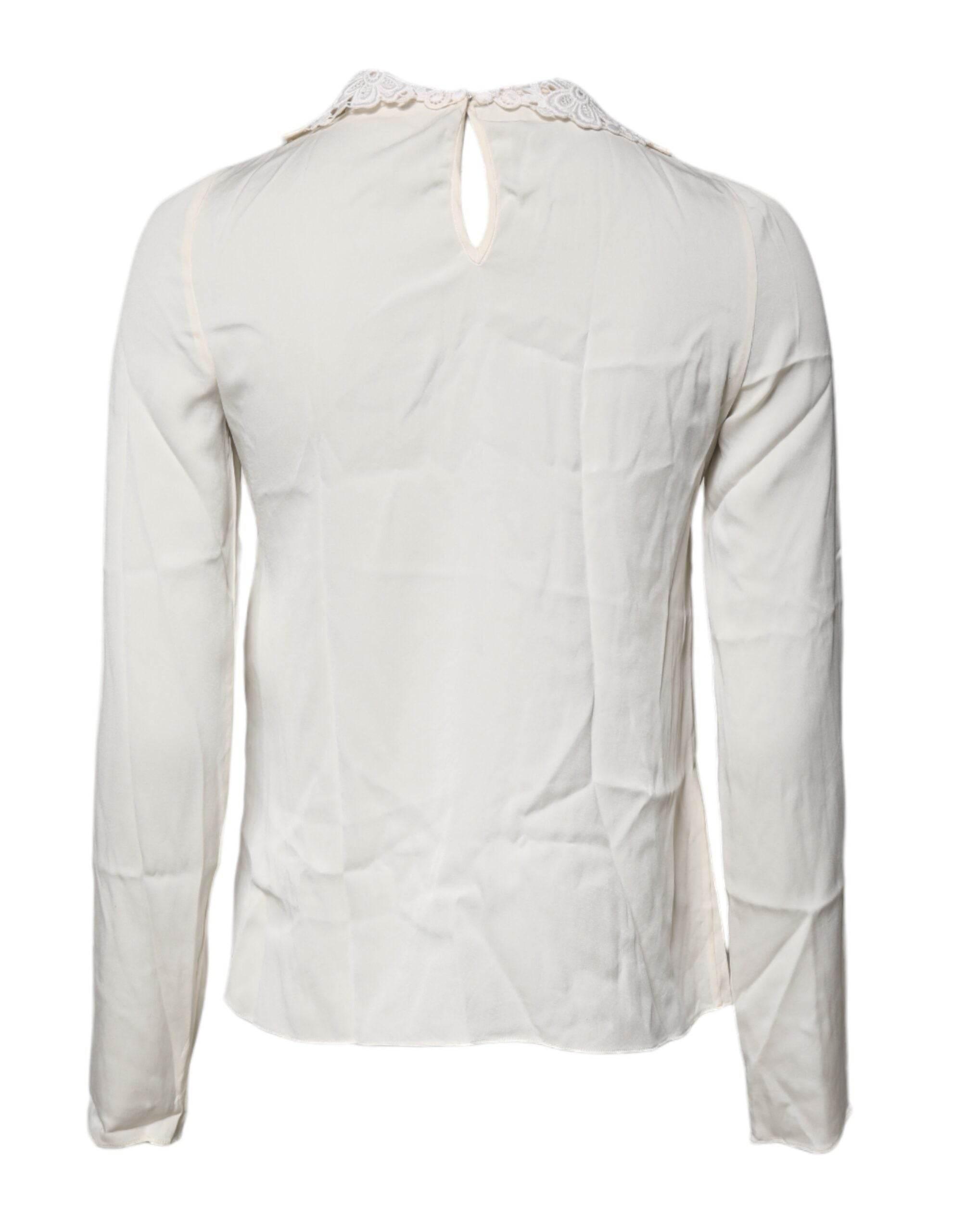 Dolce & Gabbana Cream Floral Lace Long Sleeves Blouse Top - Hilstor