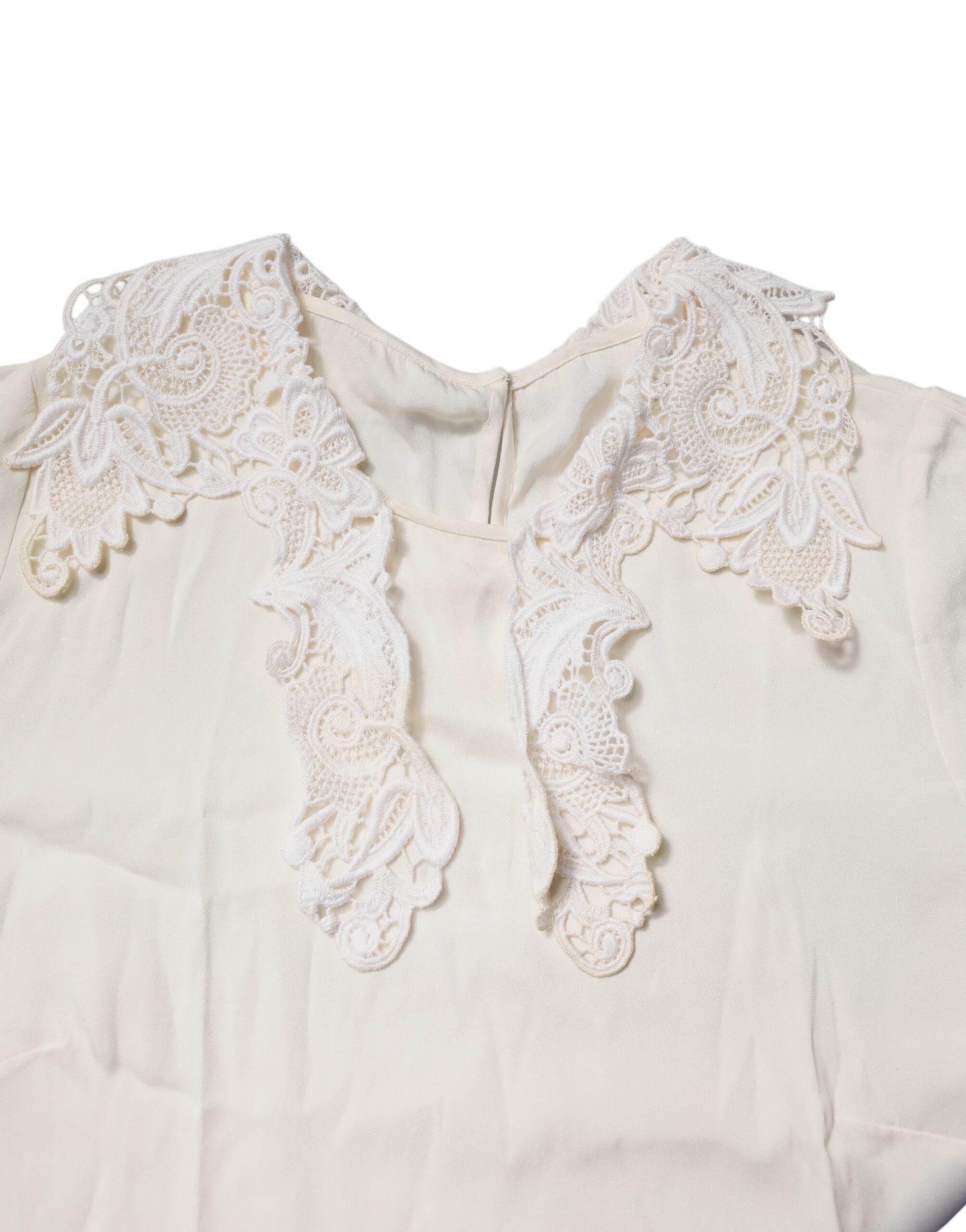 Dolce & Gabbana Cream Floral Lace Long Sleeves Blouse Top - Hilstor