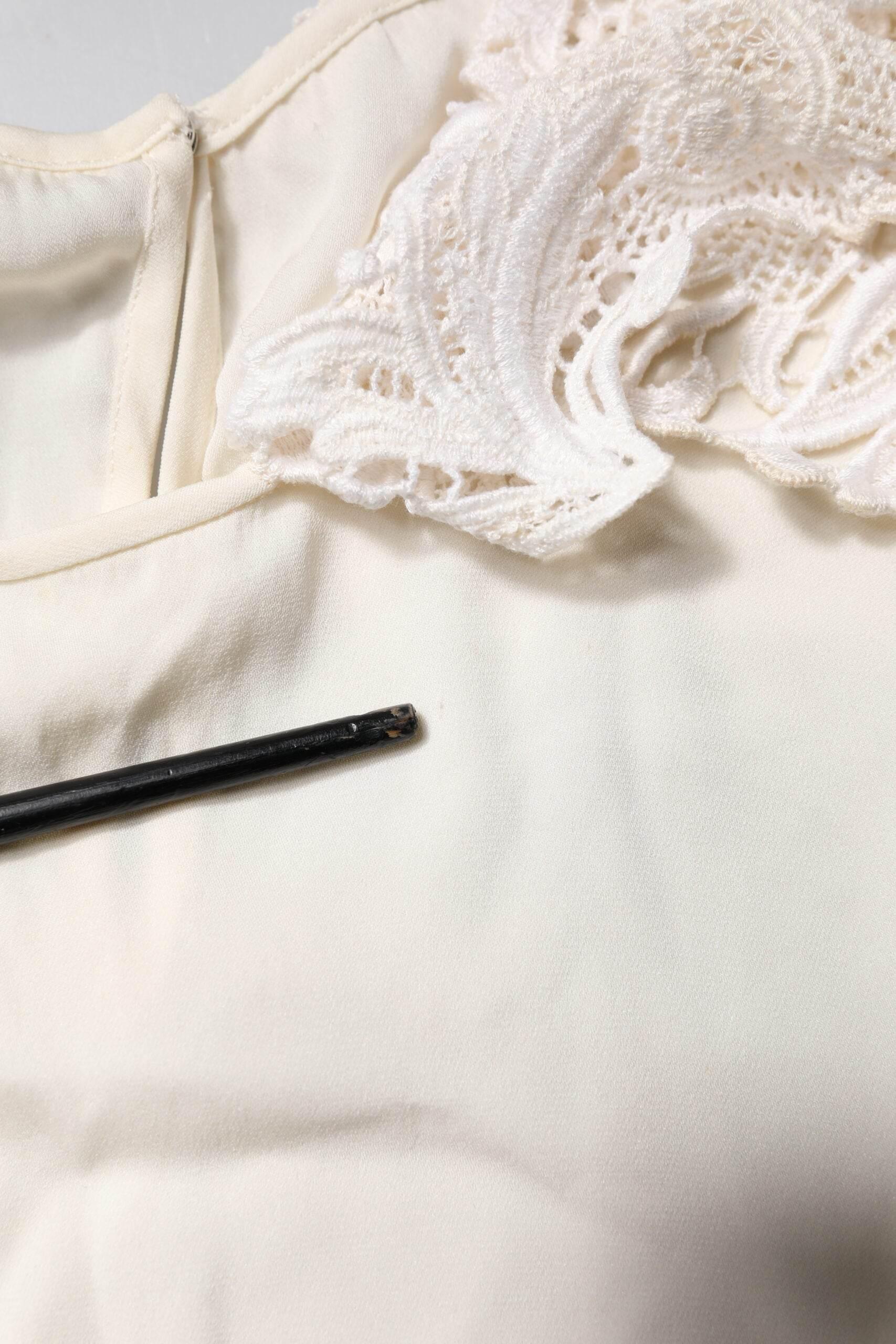 Dolce & Gabbana Cream Floral Lace Long Sleeves Blouse Top - Hilstor